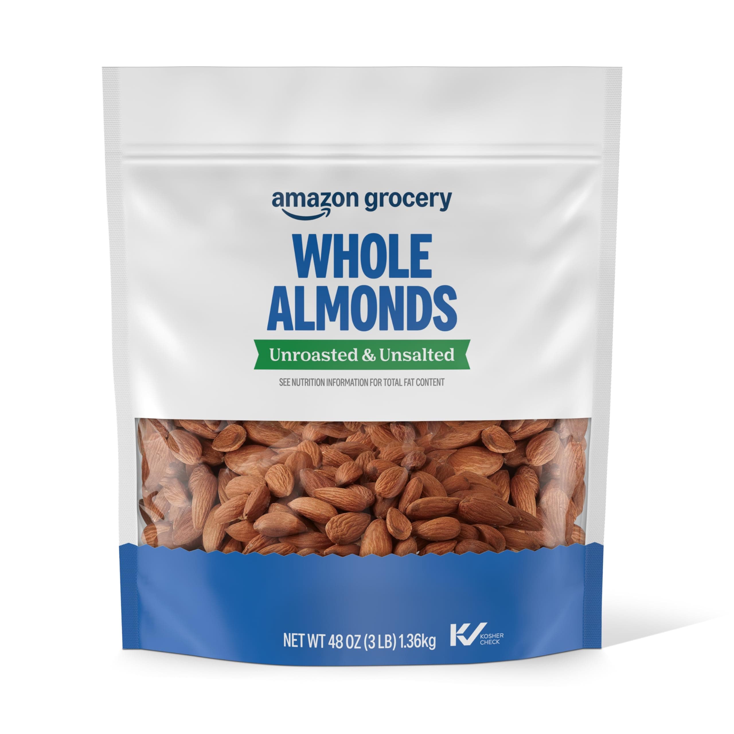 Amazon Brand - Happy Belly Whole Raw Almonds, 48 Ounce