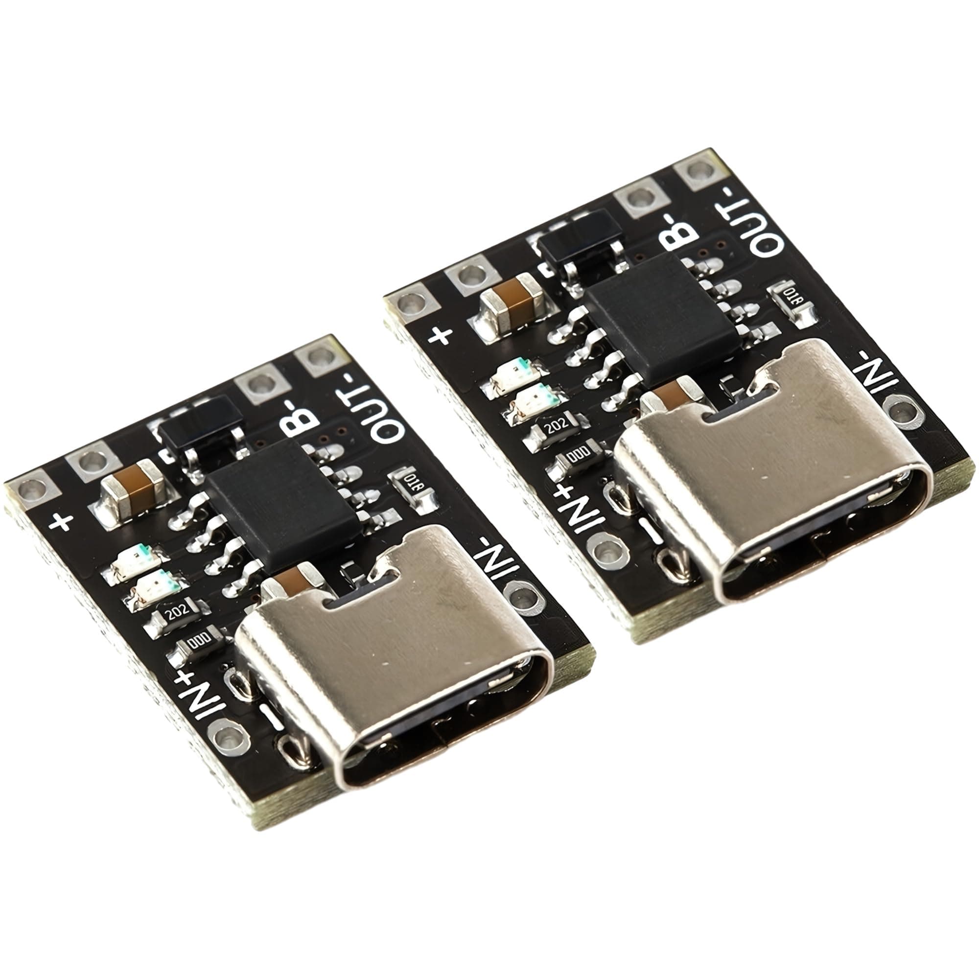 JacobsParts Smallest USB Type C 3.7V Lithium Battery Charger Board 4.2V Charging Module with Protection Circuit and LED Charge Indicators 5V USB-C Input (2 Pack)