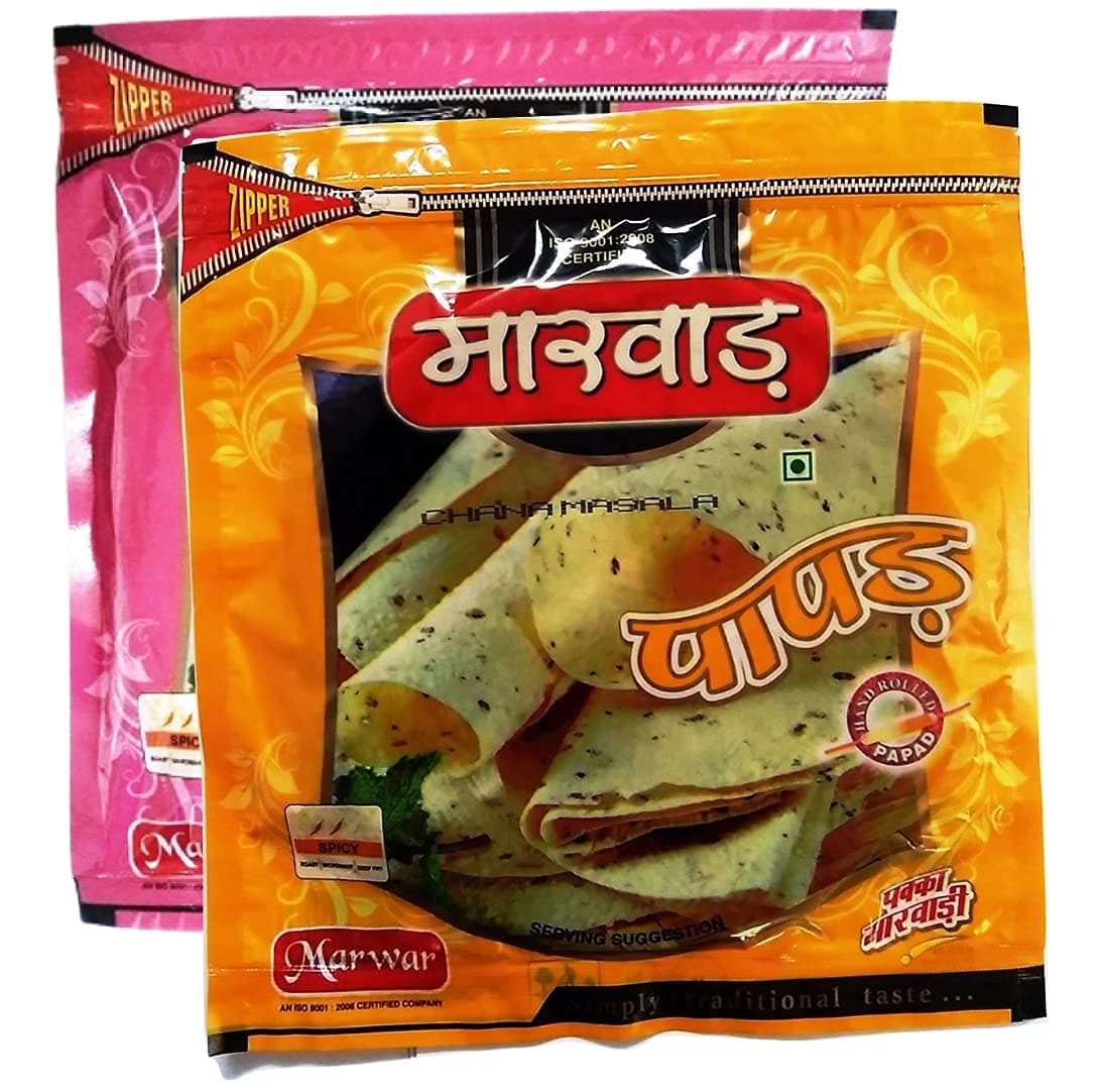 Marwar Papad Combo - Chana Masala & Chana Lahsun (Rajasthani Flavor, High Spicy, Handmade), 800G Zipper Pack (400G Each), Size: 7 Inches, Contains 56-60 Papads
