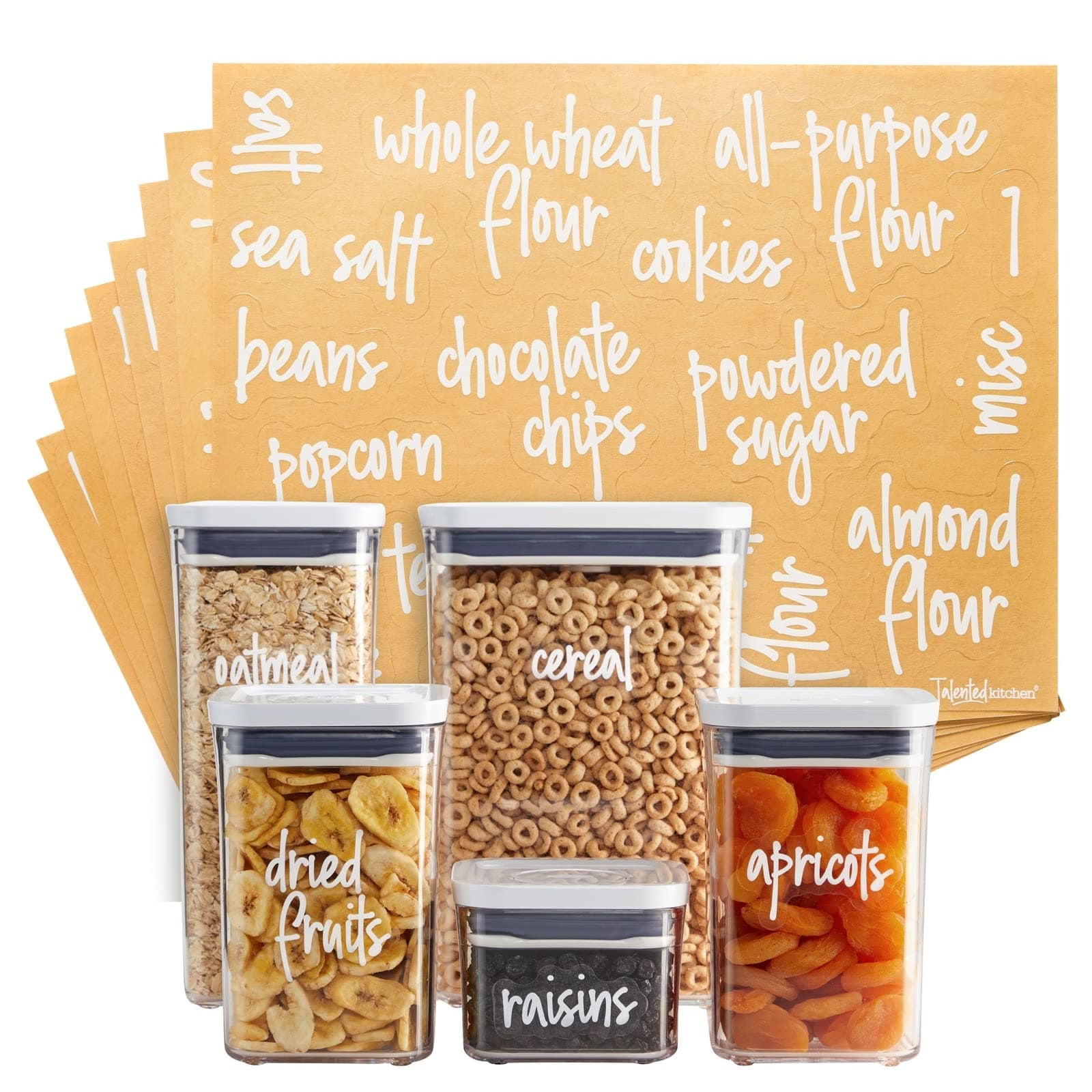 Script Pantry Labels - Water-Resistant Reusable Stickers for Pantry Organization - Clear Flour Sugar Stickers - Peel & Stick Spice Jar Labels - 1"-1.5", Laminated Vinyl, 157 Count