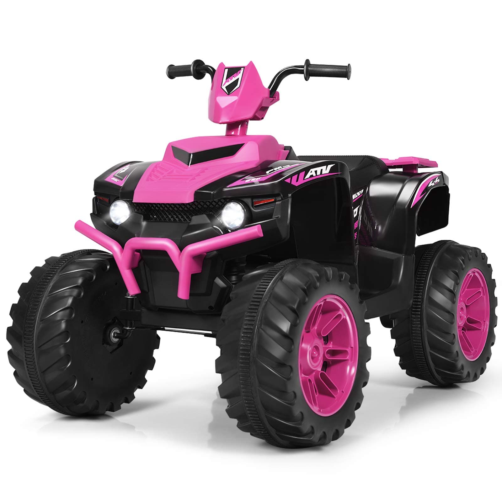 Kids ATV, 12V Battery Powered Electric Vehicle w/LED Lights, High & Low Speed, Horn, Music, USB, Treaded Tires, Ride on Car 4 Wheeler Quad for Boys & Girls Gift, Ride on ATV (Pink)