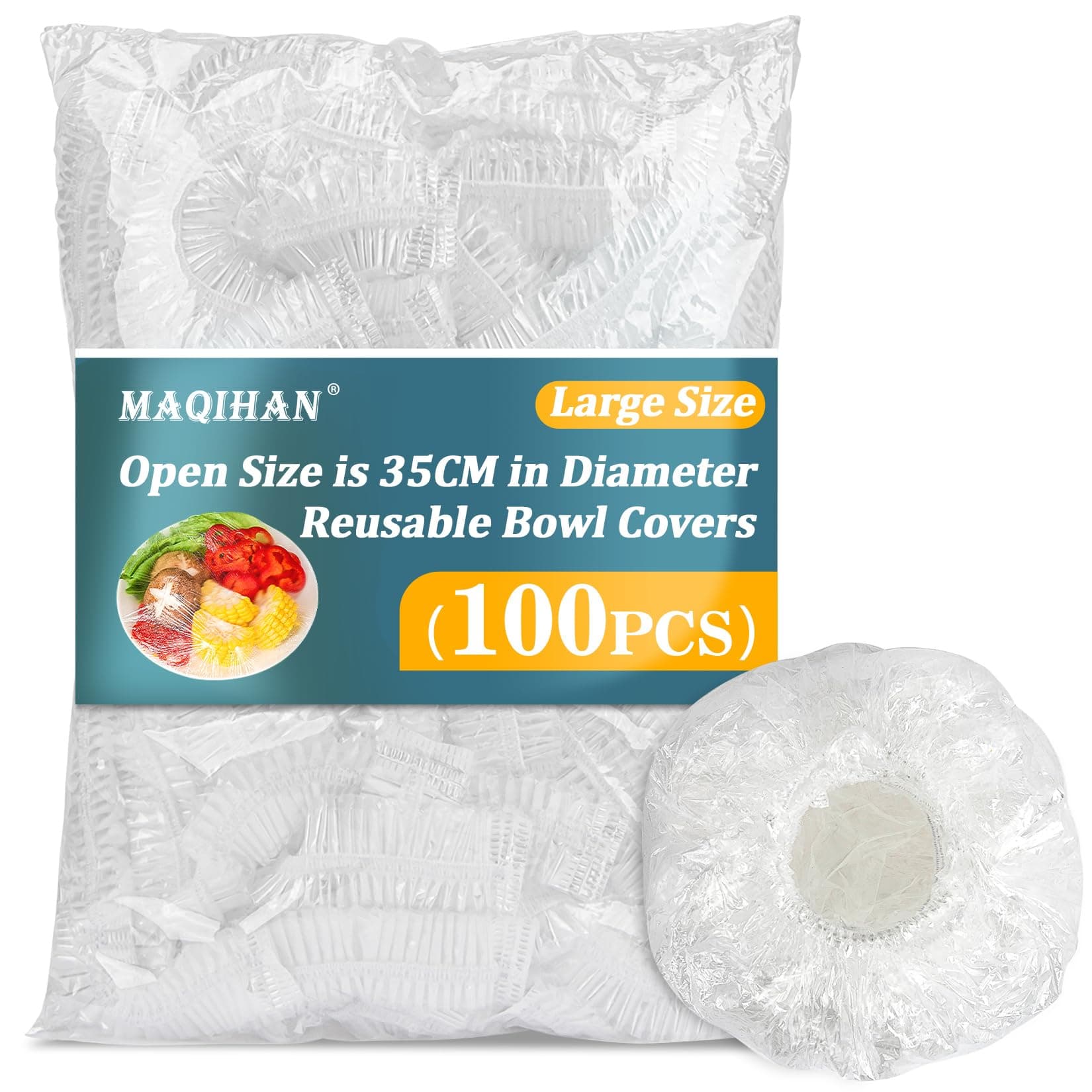MAQIHAN 100 Bowl Covers Bread Proofing - Extra Large Plastic Wrap for Food Sourdough Bread Baking Rising Elastic Reusable Plate Covers Outdoor Food Fresh Keeping Bags Shower Cap Hair Deep Conditioning