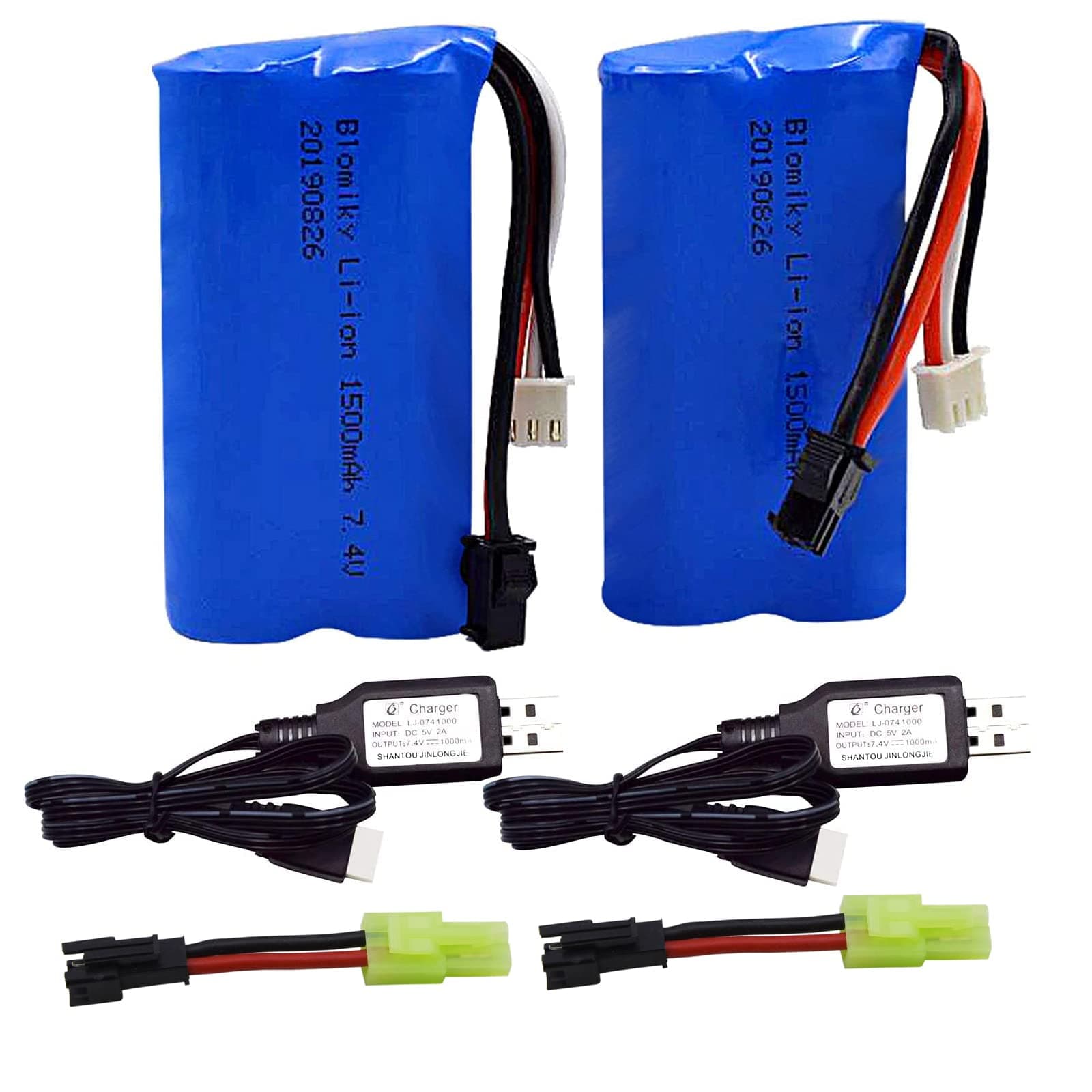 Blomiky 2 Pack H101 7.4V 2S 15C 1500mAh Battery with SM-2P Plug Suitable for H105 H103 H101 Remote Control RC Boat / H101 Battery
