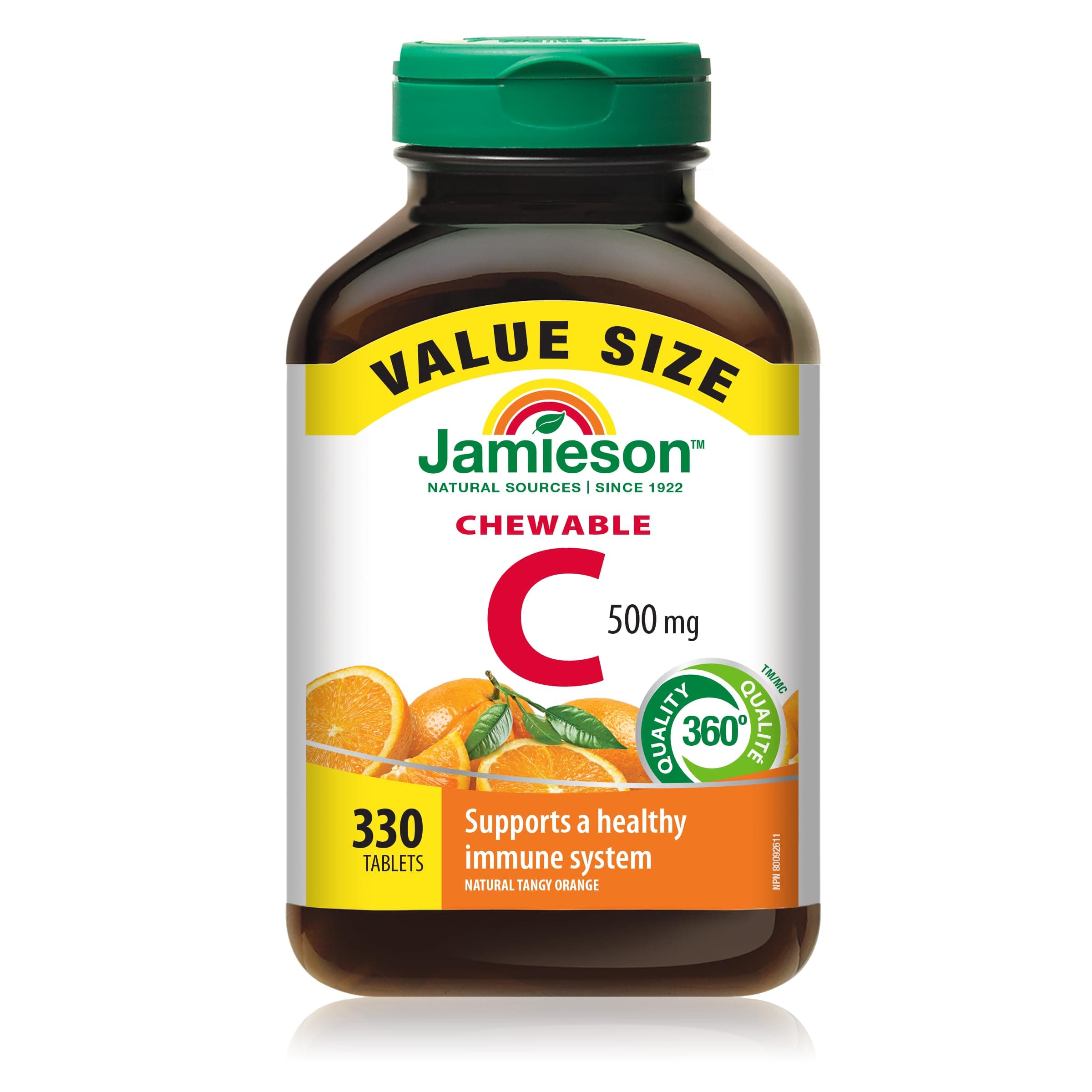 Jamieson Chewable Vitamin-C 500mg Value Supplement Pack(330 Count), Tangy Orange, (Imported from Canada)