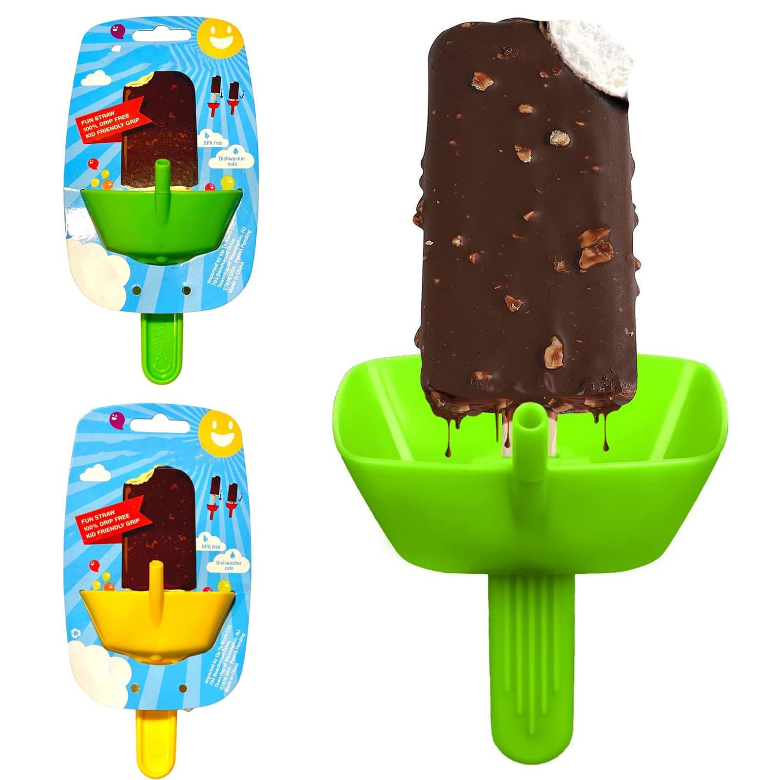 2Pcs Ice Lolly Holder, Reusable Drip Free Popsicle Holder, Ice Pop Holder No Drip Popsicle Holders with Straw for Home Gadget, Summer Party (y+g)
