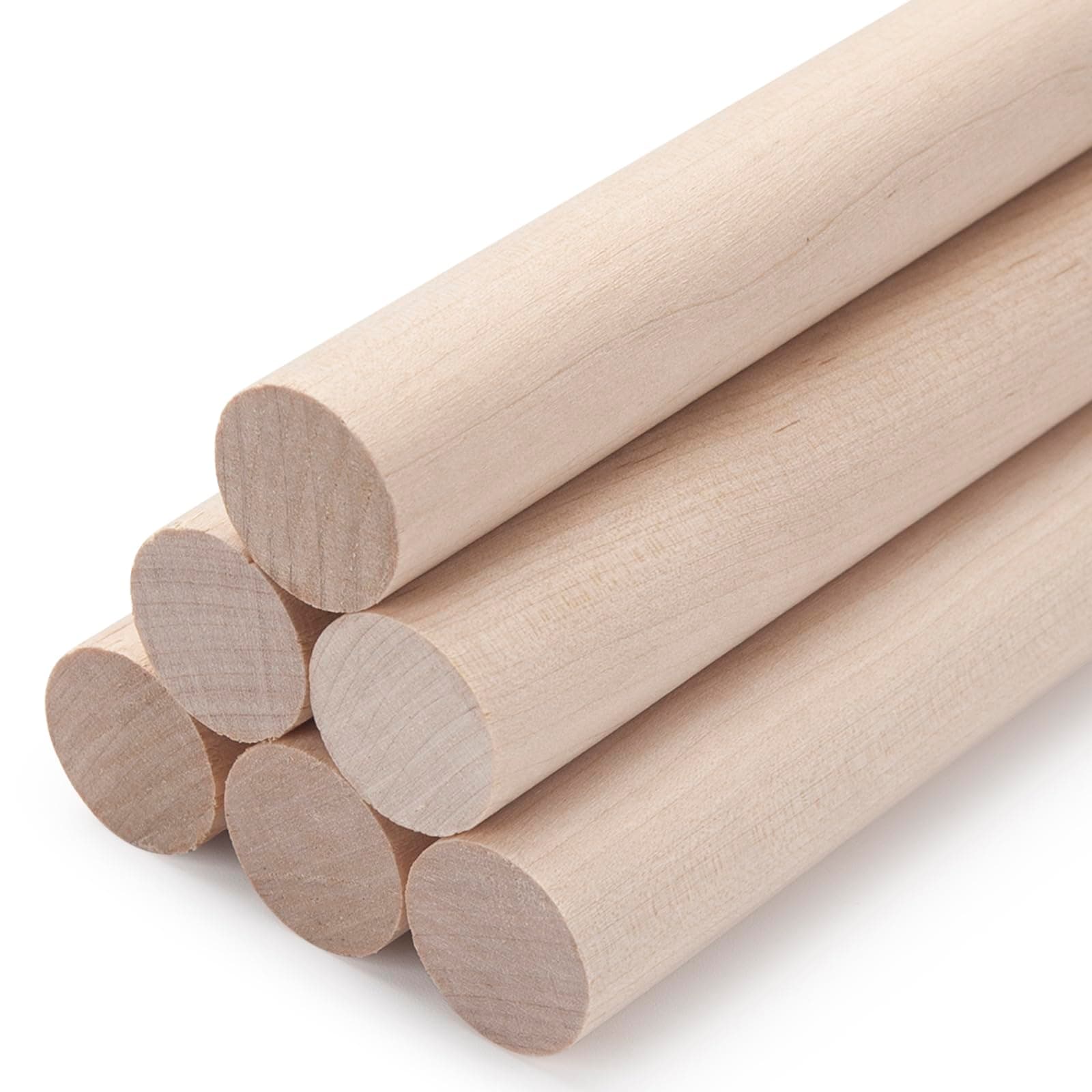 Wooden Dowel Rods Wood Dowels for Crafts, 6 PCS 1 x 15 Round Wooden Sticks for Crafts, Thick Macrame Dowels, Unfinished Hard Wood Sticks for Crafting, Arts and DIYers, Closets and Wedding