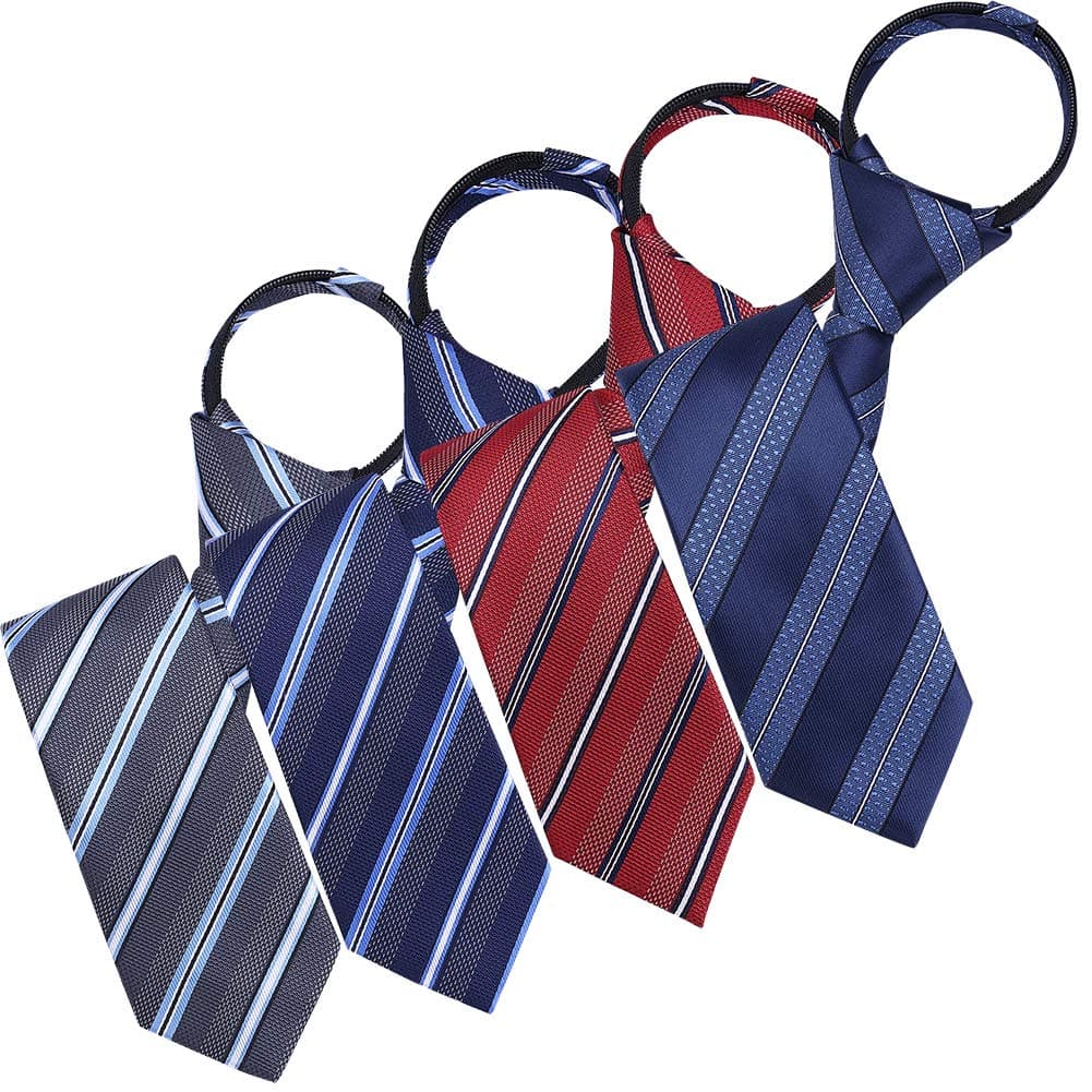 4 Packs Pre-tied Adjustable Zipper Skinny necktie,2.35inch Clip on Slim Ties for men or boys (Mixed D, 4)