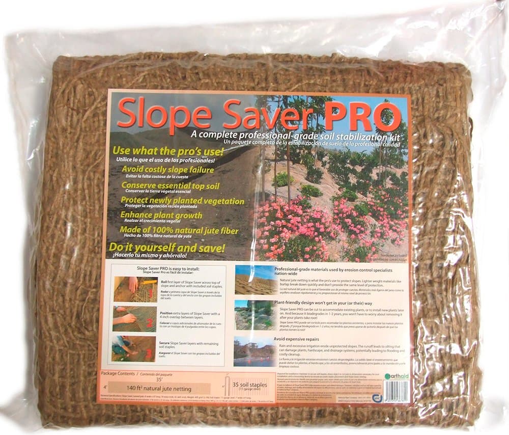 EarthAid Slope Saver PRO Erosion Control Kit (140 Square Feet Jute Netting, 52 Steel Soil Staples)