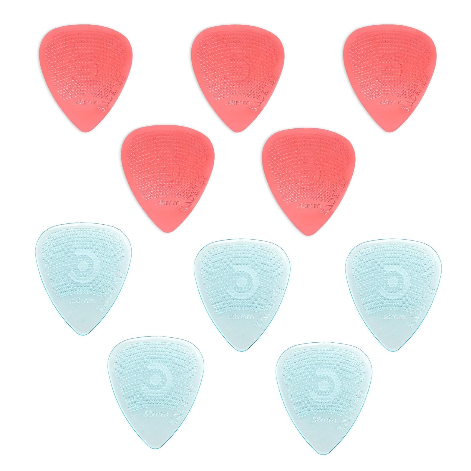 Kadence 10 Guitar Picks with Hostile Grip - Anti slip, Stronger 0.58mm- 5pc and 0.48mm - 5pc Guitar Plectrums (Stop Dropping your Guitar Picks while Playing)