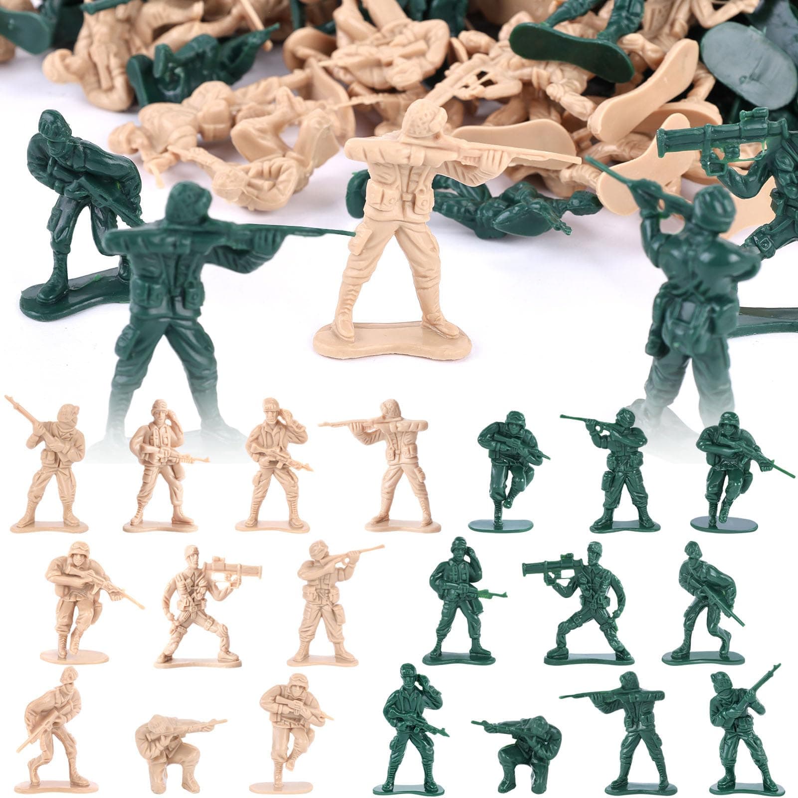 Shindel 100PCS Army Men Toy Soldiers, Plastic Army Men Playset Green Yellow Soldier Figures 8 Poses for Boys Birthday Gift