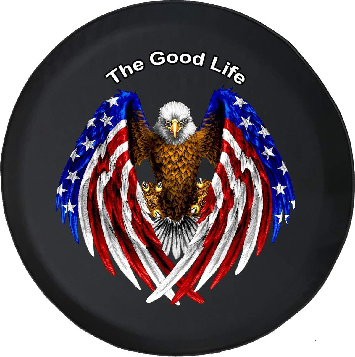 Spare Tire Cover fits Jeep Wrangler The Good Life Bald Eagle American Flag Wings Patriotic American USA Jeep or Tire Cover for RV Black Size 31 Inch