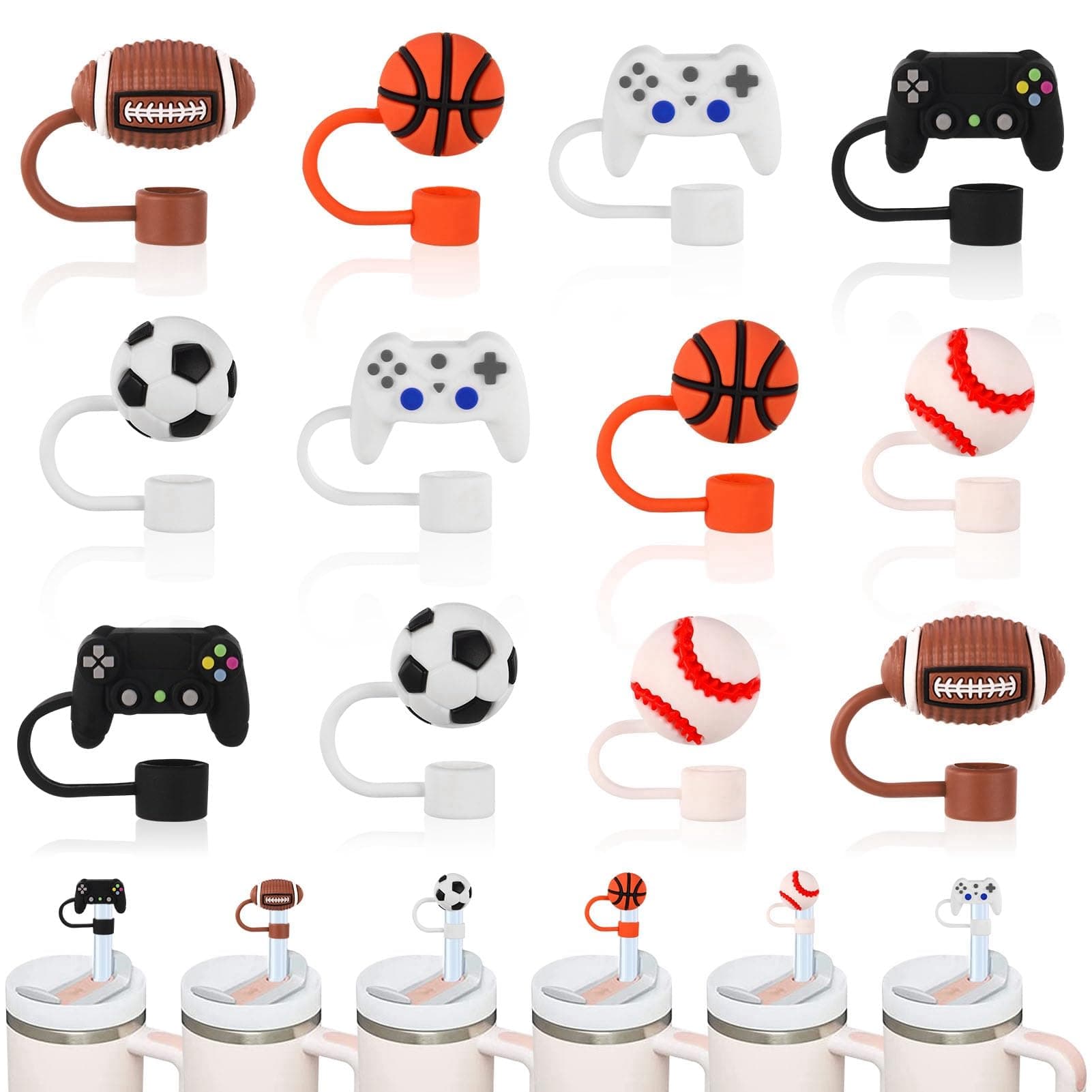 12 Pcs Baseball Straw Topper for Stanley, Straw Covers Boys for Stanley Cup, Softball Straw Topper Compatible with Stanley 30&40 Oz 10mm Boy Straw Covers Cap for Stanley Cups Accessories