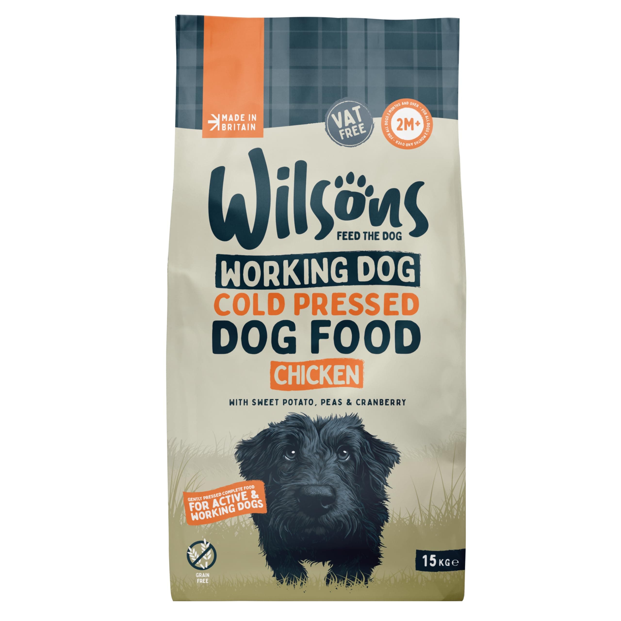 Wilsons - Cold Pressed Dog Food - Complete Dry Meal with Natural, Hypoallergenic, Grain Free Ingredients, Best Introduced Gradually, Suitable for Adult Dogs and Puppies 2 Months + (Chicken) (15kg)