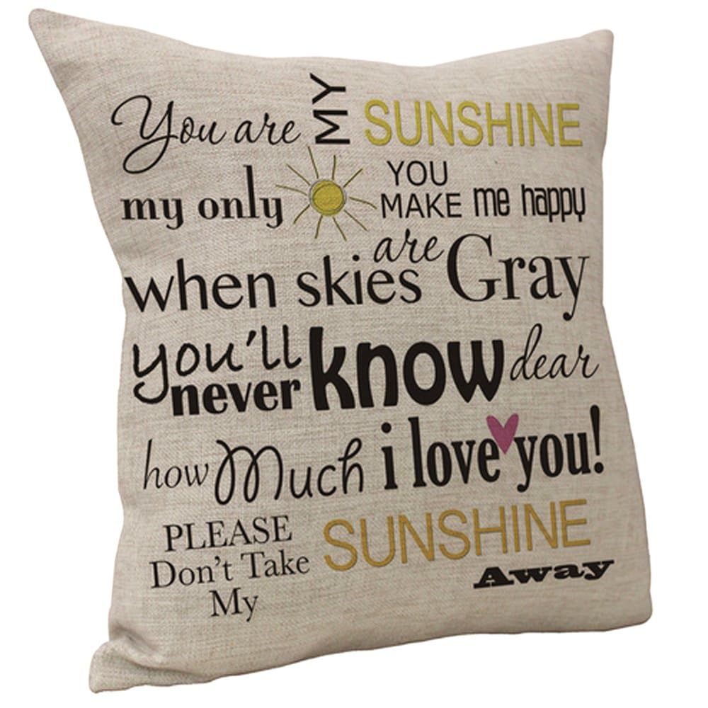 vankivanki Letters Printed Serial Cotton Linen Square Decorative Throw Pillow Case Cushion Cover 18 x 18 inches, You are My Sunshine Sayings Pattern