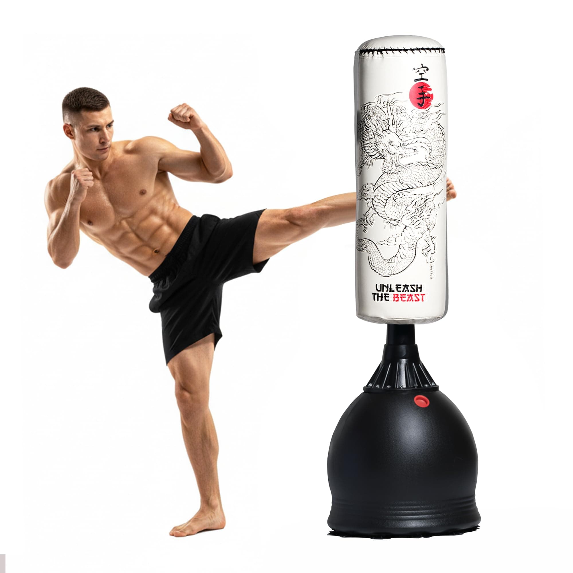 β 5.5ft Free Standing Punch Bag-Heavy Duty Pedestal Stand Boxing Bag for Kickboxing Martial Arts MMA Dummy Muay Thai Home Gym Training Equipment for Men and Women