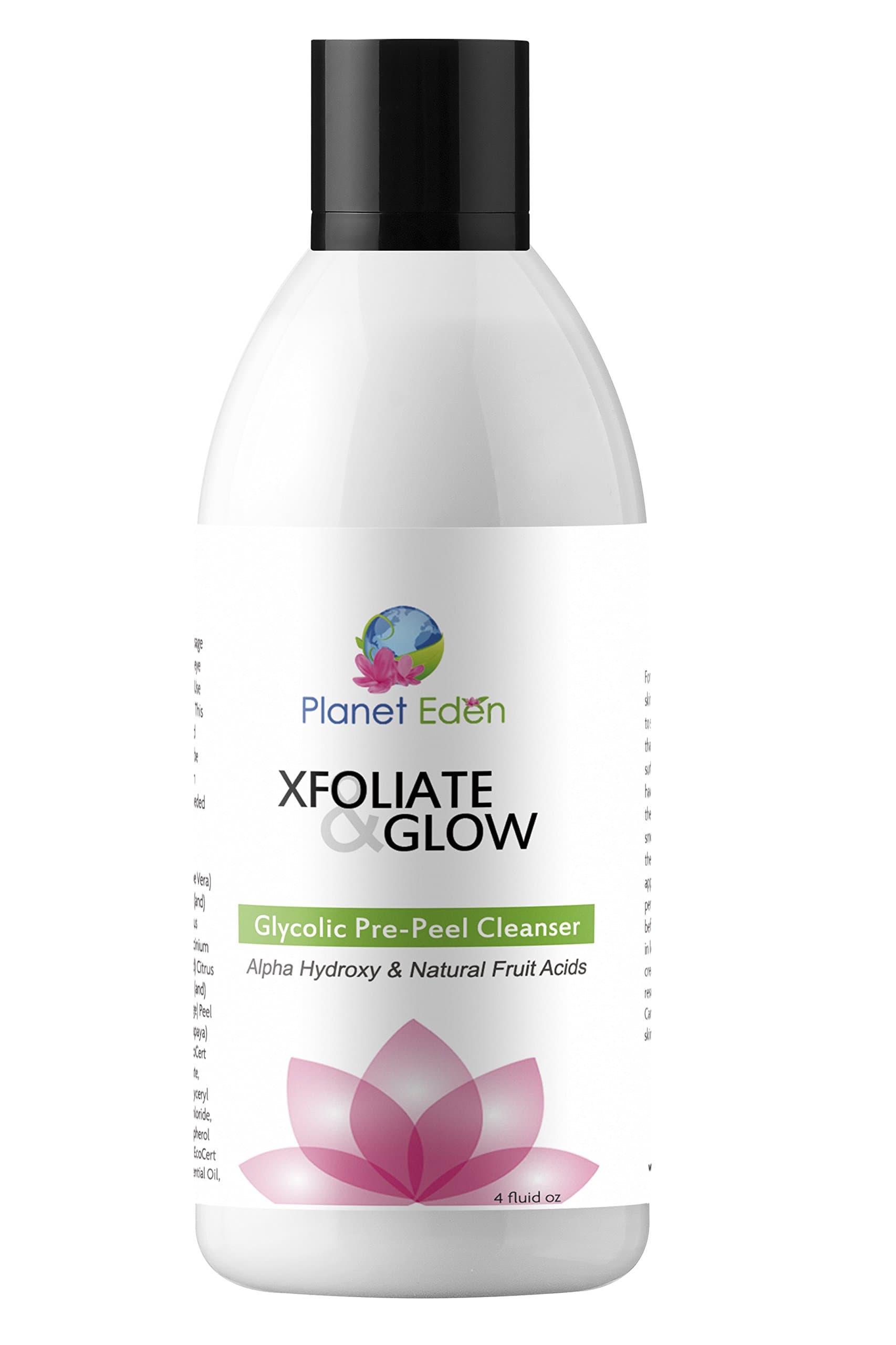 Planet Eden Glycolic Pre-Peel Cleanser with Organic Fruit Extracts - Excellent for Pre-Peel or daily Exfoliation for Glowing Skin