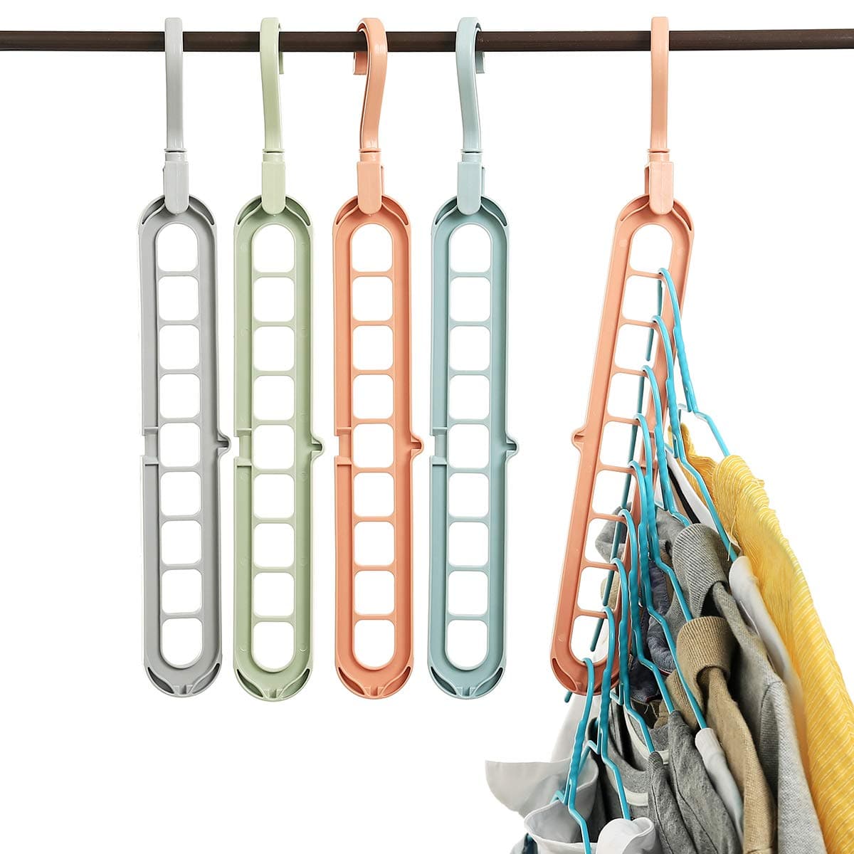 Party Zealot 4 Packs Space Saving Clothes Hangers Multi Port Hanger Organizer for Shirt Skirt Blouse, Random Colors