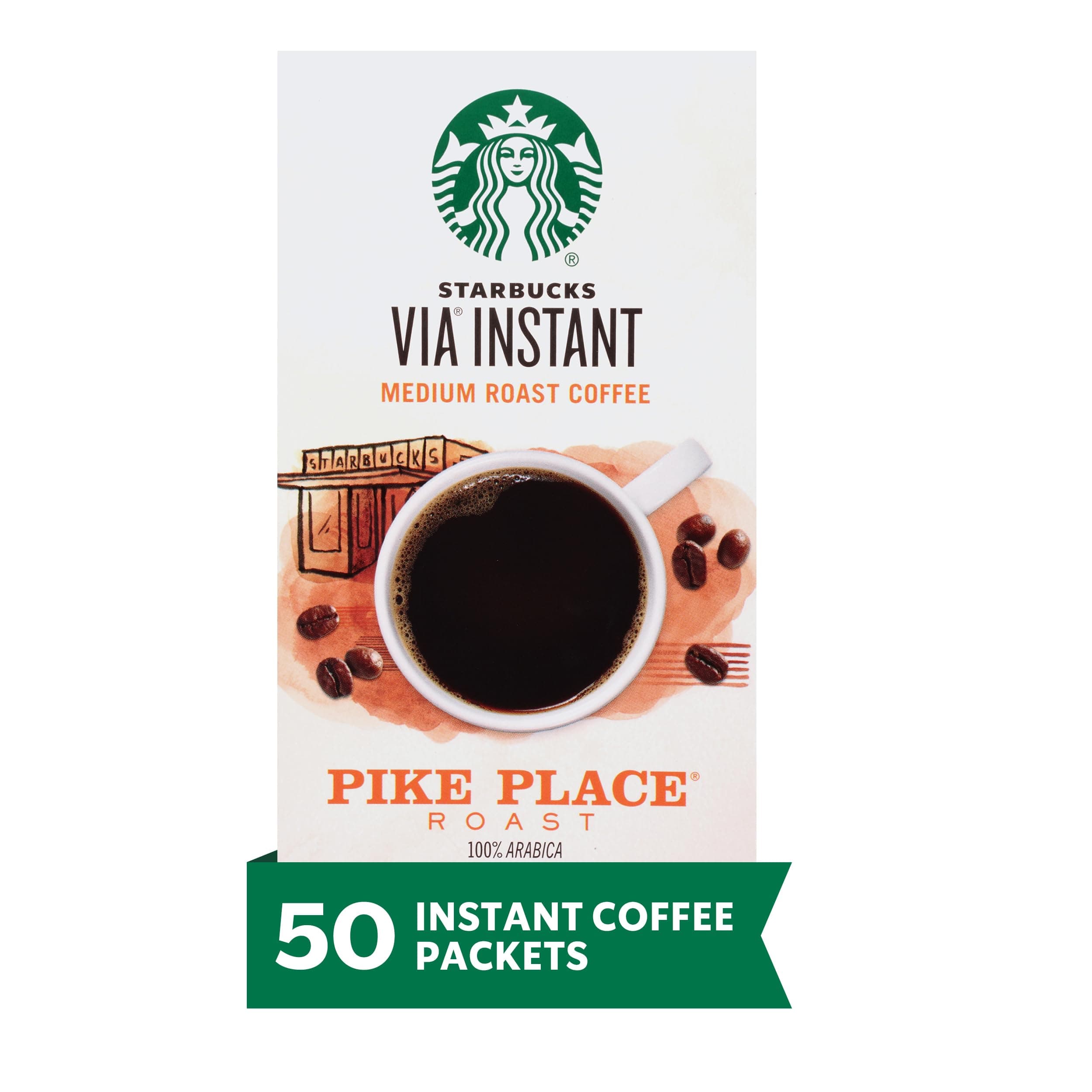 VIA Instant *New! Pike Place Roast Medium Roast Coffee, 3.1 g (Pack of 50) 1750 g