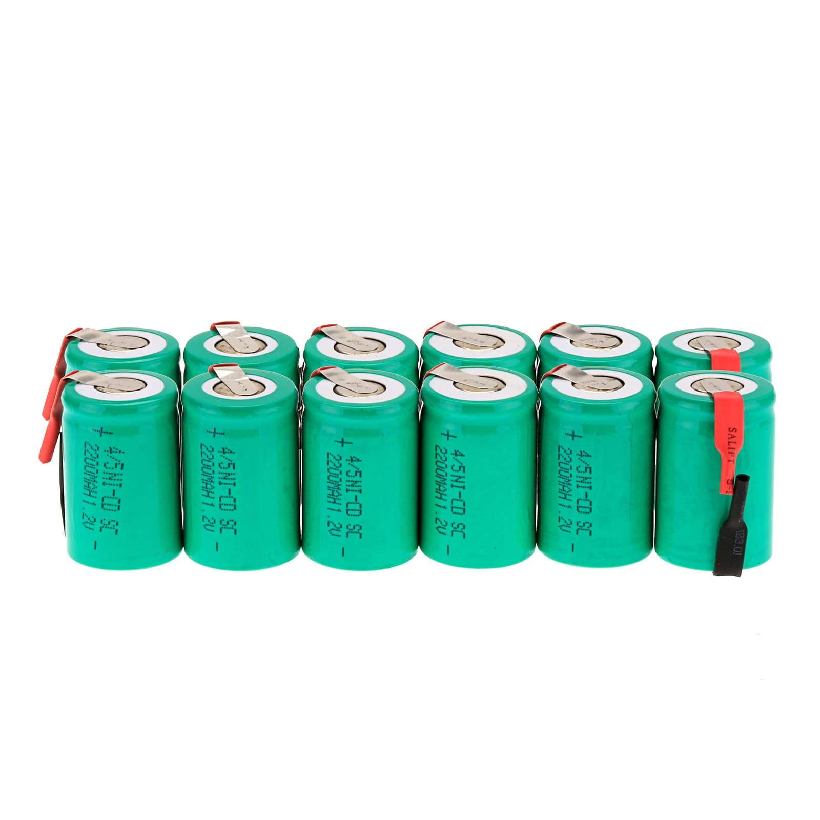 Ni-Cd Rechageble Batteries, 1.2V 2200 mAh 4/5Sub C Battery Flat Top Battery with Tabs for Digital Cameras, CD Players Battery Pack (Pack of 12), Green