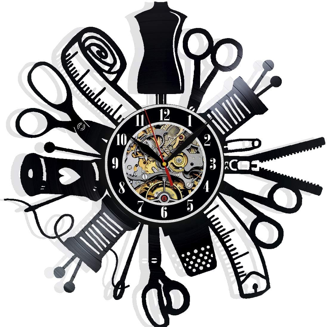 Sewing Instruments Professional Designer Hobby Sew Record Wall Clock Woman Decorative Record Wall Clock Gift to Your Friends and Family for Any Occasion