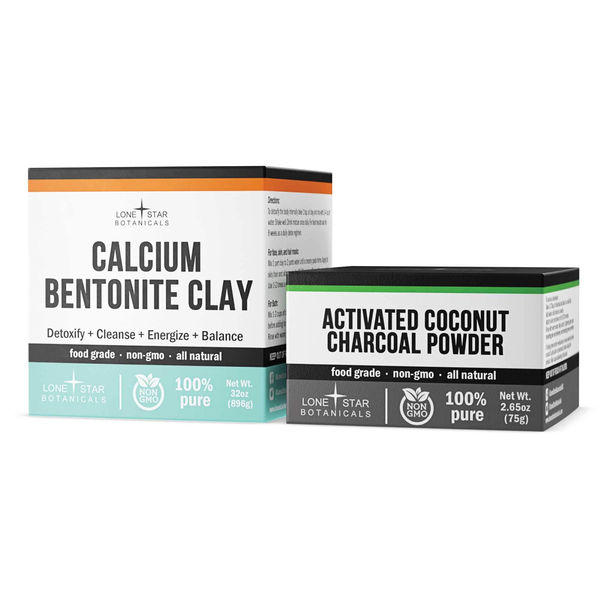 Lone Star Botanicals Bentonite Clay Powder & Activated Charcoal Combo - Pharmaceutical Grade DIY Natural Facial Mask, Teeth Whitening & Homemade Soap Ingredient - Gut Health, Toxin Removal - Pack of 2