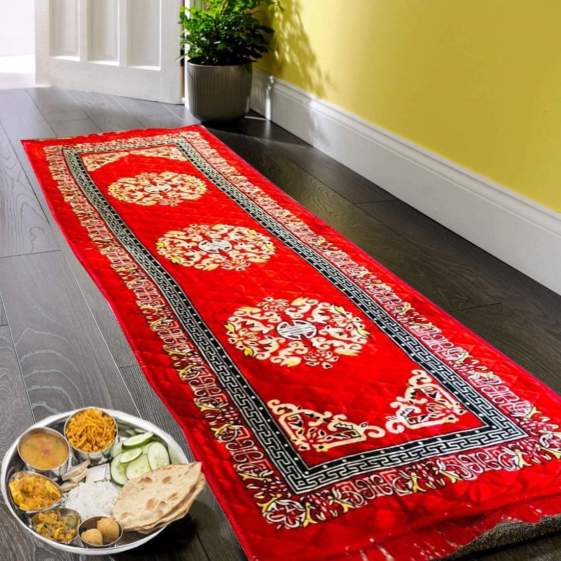 Kuber IndustriesBed Side Runner,Floor Runner,Kitchen Mat,Door Runner in Velvet Material (6 2 Feet) Red (Code 15), Maroon, Standard