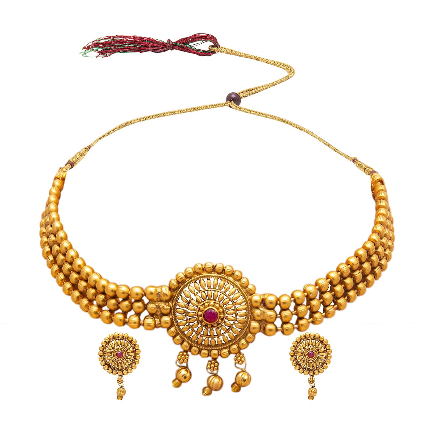 bodha Traditional Indian Designer Antique Gold Plated Stylish Traditional Ethnic Thushi Choker Necklace Jewelry Set for Women (SJN_44)