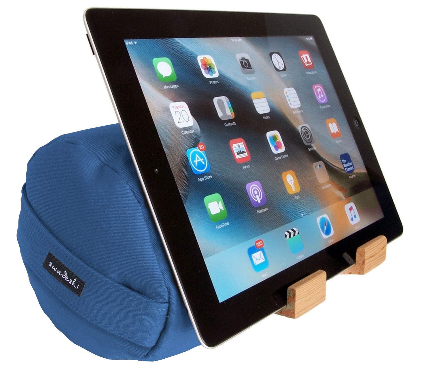 The eZView Tablet Pillow Stand • Eco-Friendly iPad Holder for Easy Hands-Free Viewing from any Angle • Soft Lap Stand Balances iPad Perfectly for Reading in Bed and Sofa • Made in USA…Danube Blue