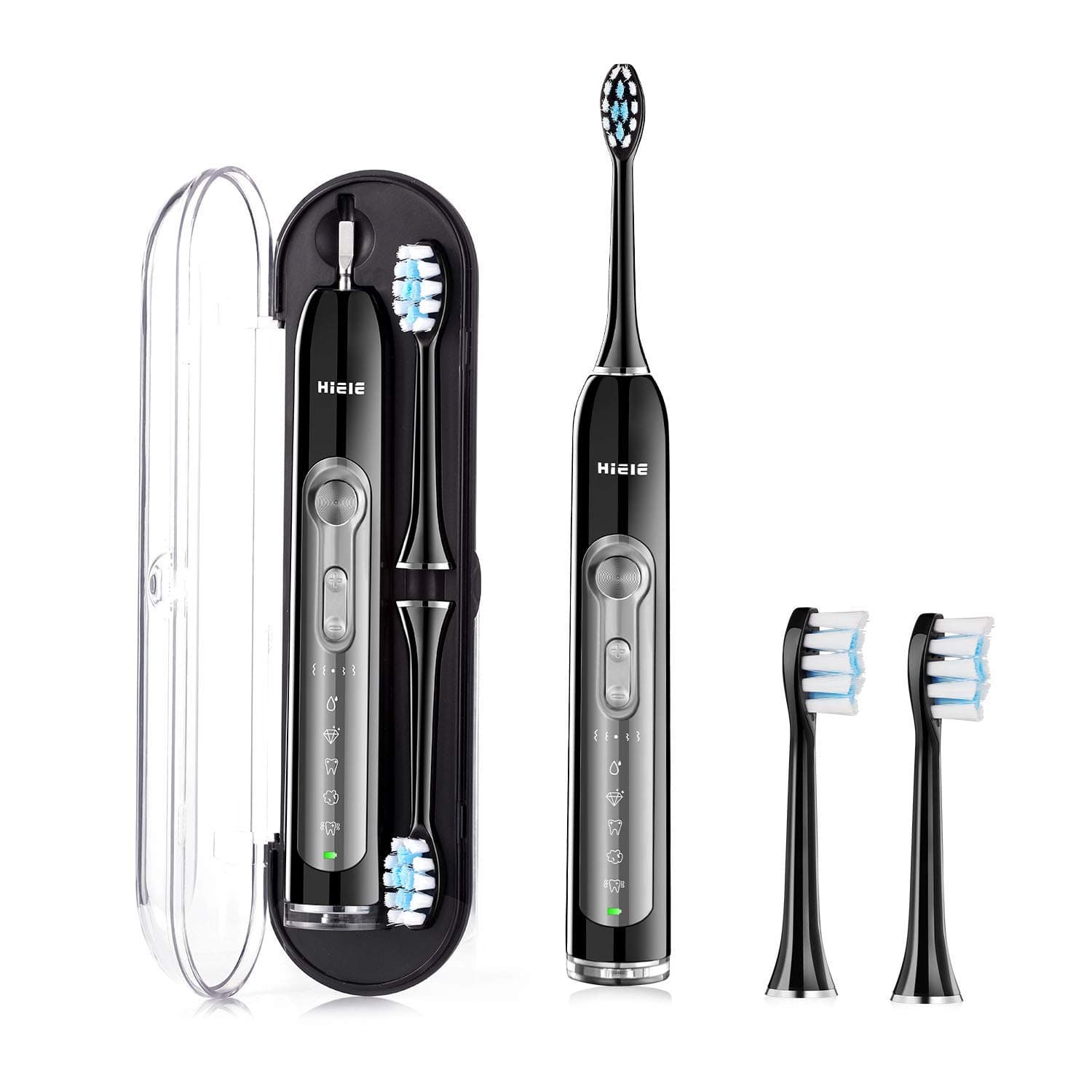 Sonic Electric Toothbrush, IPX7 Waterproof, 5 Brushing Modes with 2 Minutes Timer, USB Rechargeable Toothbrush Travel Toothbrush with 2 Replacement Heads(Black)