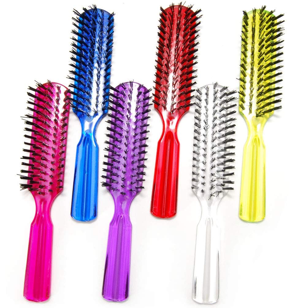 (Pack 6) 7.5" Plastic Colorful Handle Nylon Bristles Brushes Hair Comb Designed for All Hair Types (Assort Color_A)