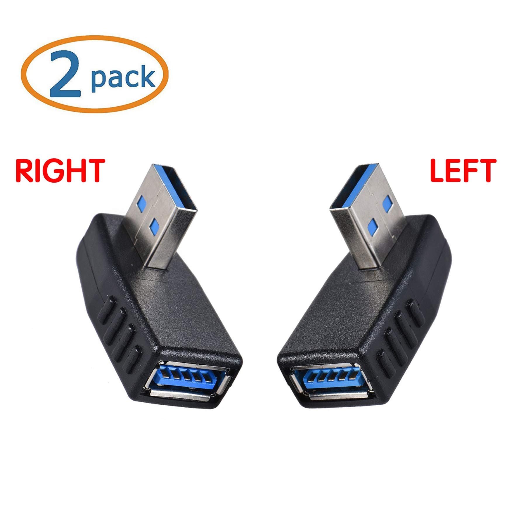 USB 3.0 Right Angle Adapter,Wuedozue 2 Pack[Left＋Right] 90 Degree USB Male to Female L Shape Extension Converter for Computer,U Disk, Mouse and More