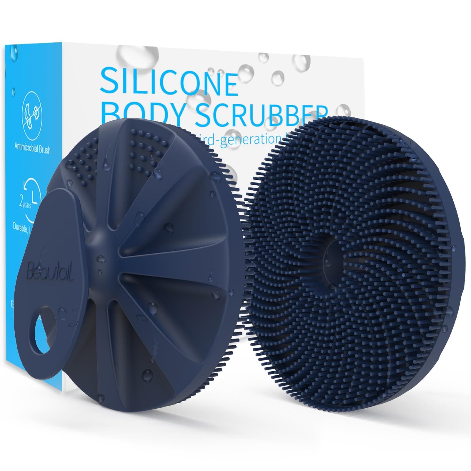 BEAUTAIL Silicone Body Scrubber, Upgrade 3rd Gen Shower Bath Brush, Lather Nicely, Soft Massage Body, More Hygienic Than Loofah, Gentle Exfoliating for Sensitive Skin, 1 Pack, Dark BlueRecycled Claim Standard BlendedGlobal Recycled StandardGlobal Recycled StandardGlobal Recycled Standard
