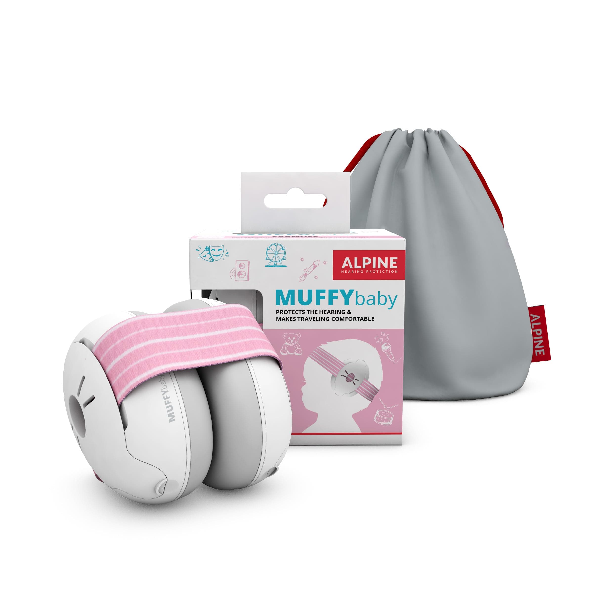 Alpine Muffy Baby Ear Protection for Babies and Toddlers up to 36 Months - CE & ANSI Certified - Noise Reduction Earmuffs - Comfortable Baby Headphones Against Hearing Damage & Improves Sleep - Pink