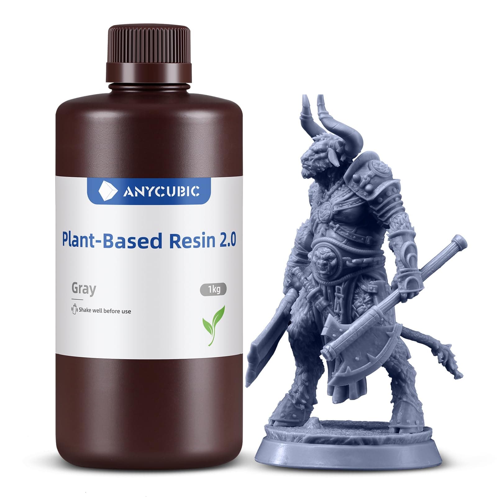 ANYCUBIC 3D Printer Resin 2.0, 405nm Plant-Based Rapid Resin 2.0, Low Odor, Photopolymer Resin for LCD 3D Printing,1kg Grey