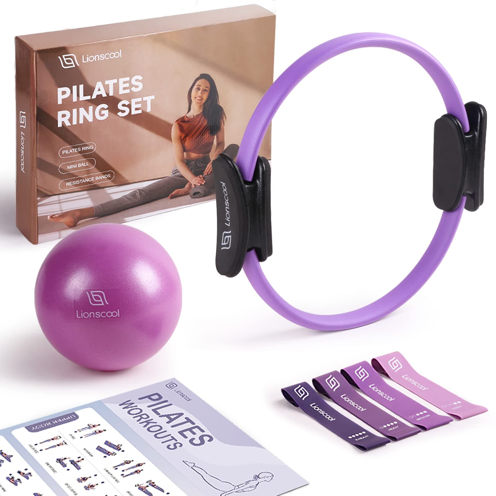 Pilates Ring Set – 14" Anti-Deformation Magic Circle with Padded Handles, Mini Ball, Resistance Bands, Guide & Bag
