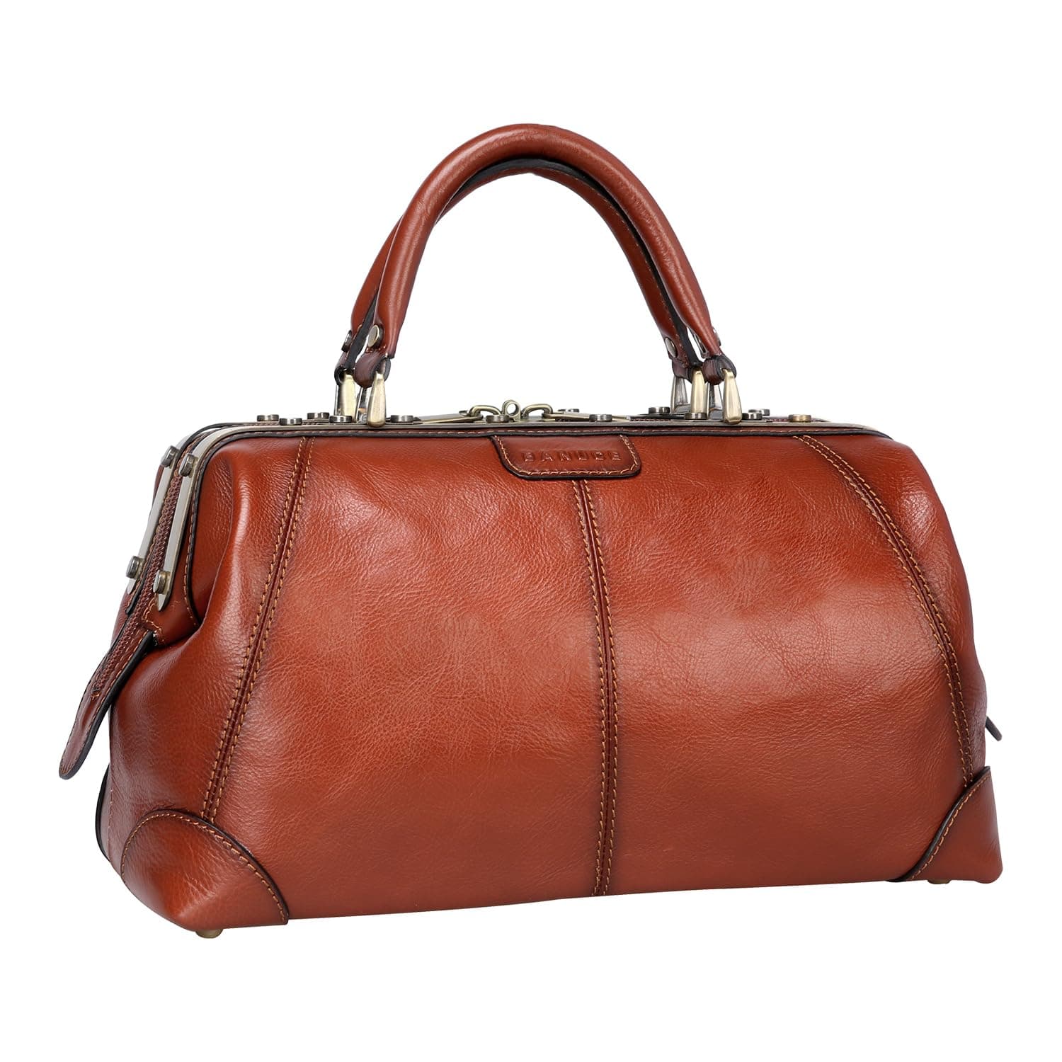 Leather Handbags for Women Full Grain Italian Leather Doctor Bag Purse Ladies Satchel for 9.7 inch iPad Vintage Brown