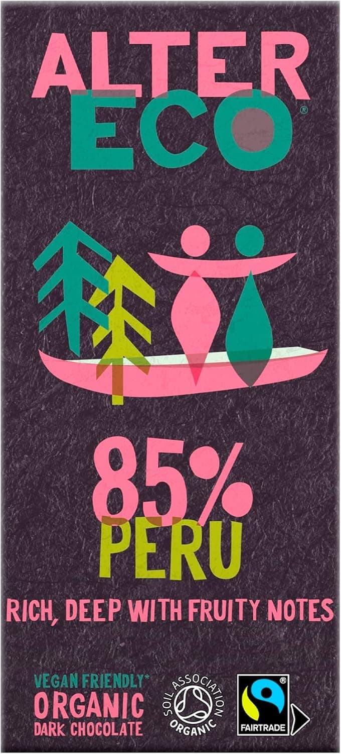 85% Peru Dark Chocolate Bar, Vegan Chocolate & Organic Chocolate, Luxury Fairtrade Chocolate, Single Low Sugar Chocolate Bar, Eco Conscious Vegetarian Chocolate, GMO Free - 1 x 100g