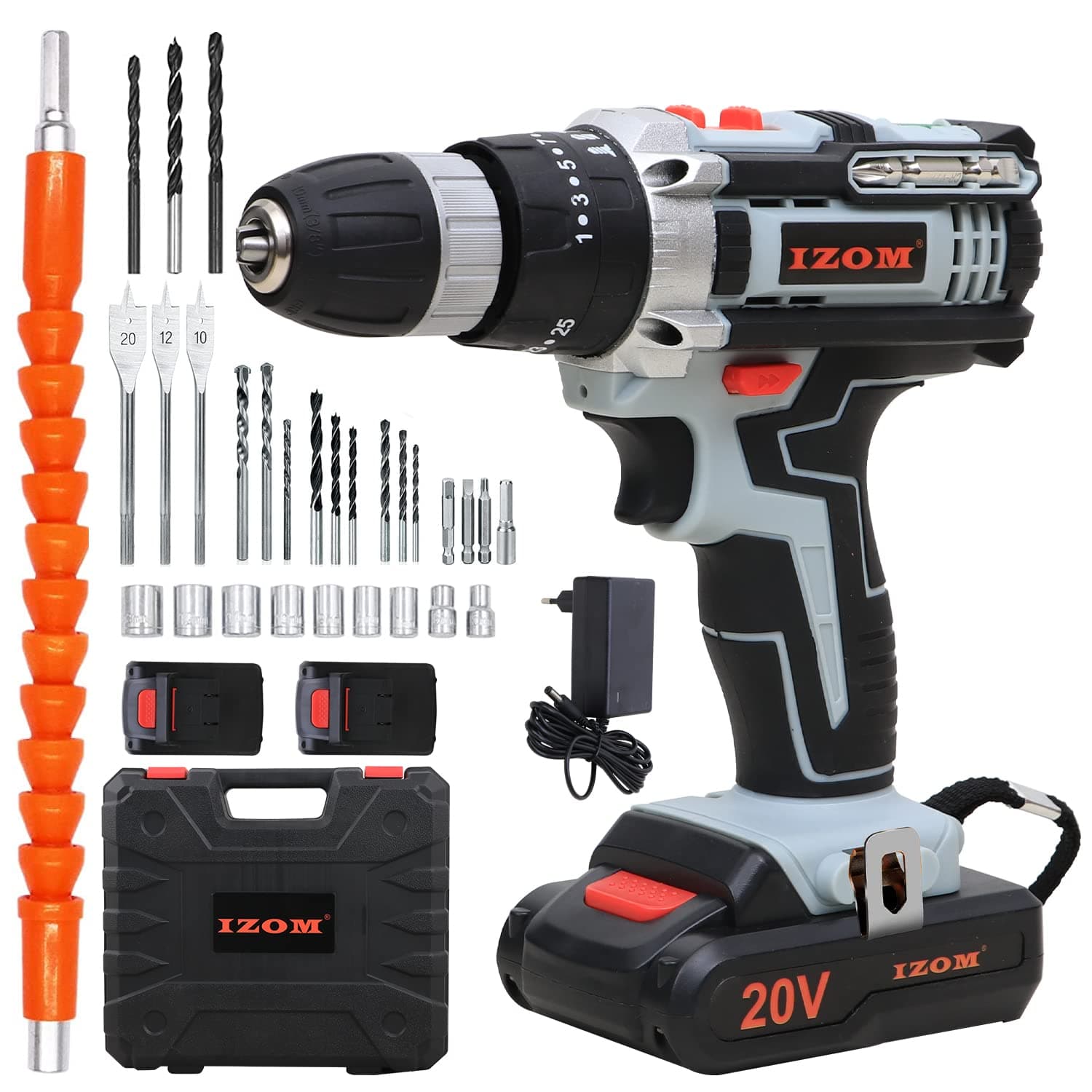 IZ-CDK-20V Cordless Drill Machine Kit With Multiple Torque Settings & A Keyless Chuck for Automatic Spindle Locking