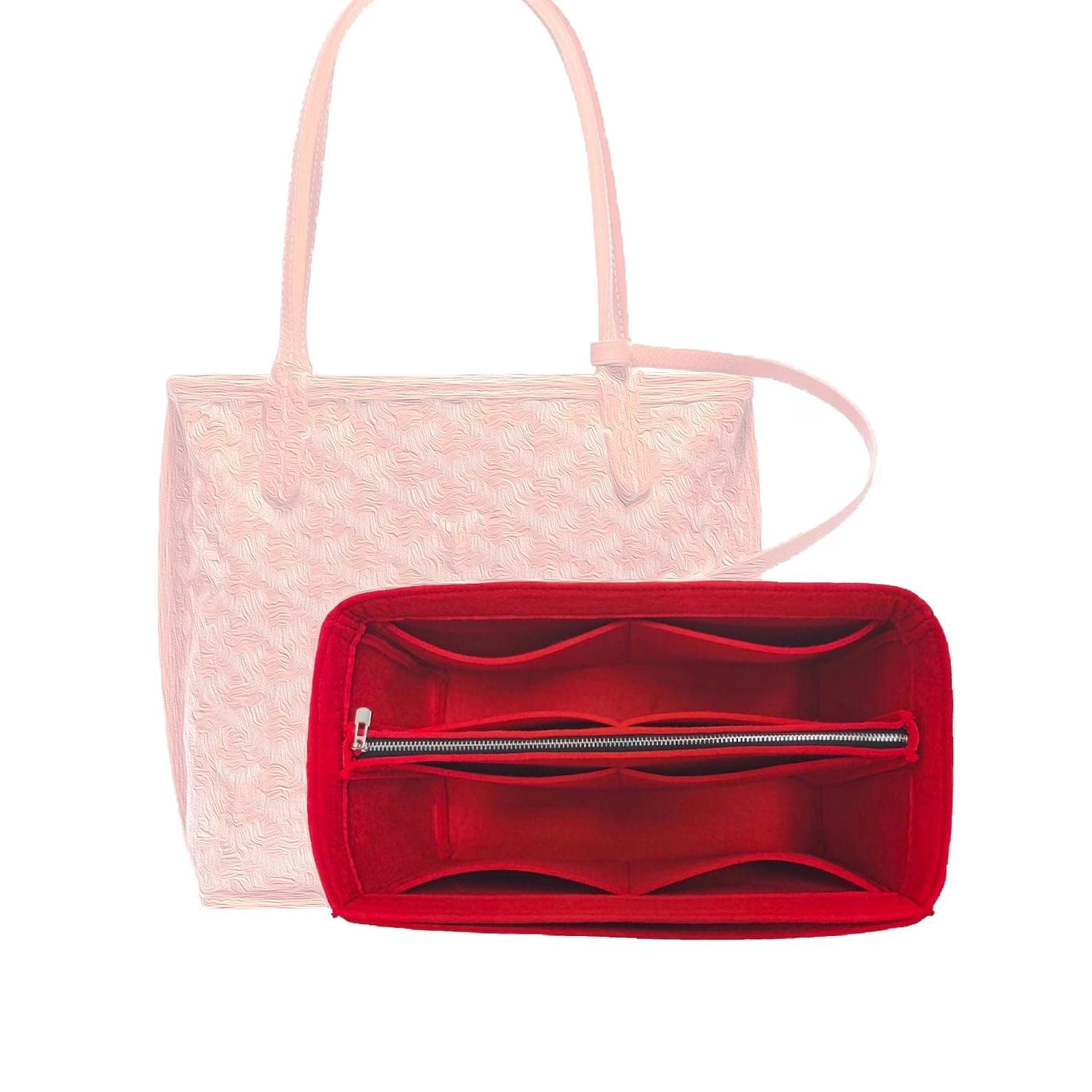 Premium Purse Organizer for Mini Anjou Bag Organizer Insert, fits Anjou PM Organizer, Anjou GM Insert, Handmade 2mm Thick Oval Shaped Felt Snug Sturdy Silver Zipper (For Anjou GM, Green)