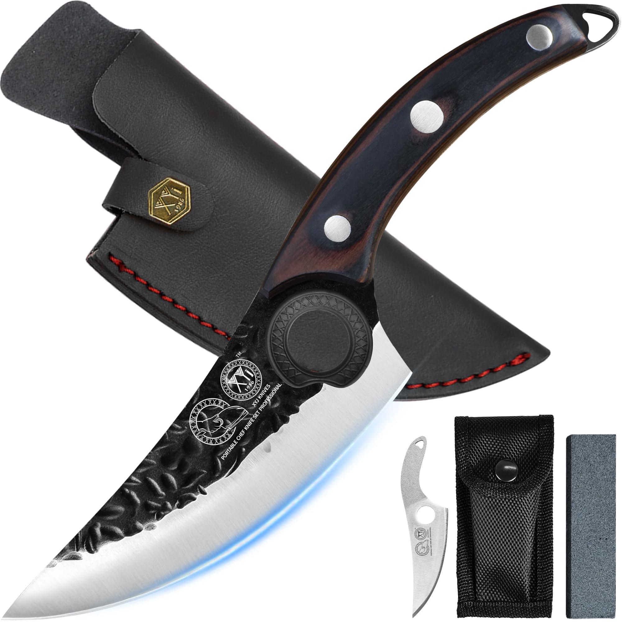 XYJ FULL TANG Boning Knife 6 Inch Stainless Steel Fish Slicing Knives With Leather Sheath Serbian Chef Meat Knife For Kitchen Camping&Survival