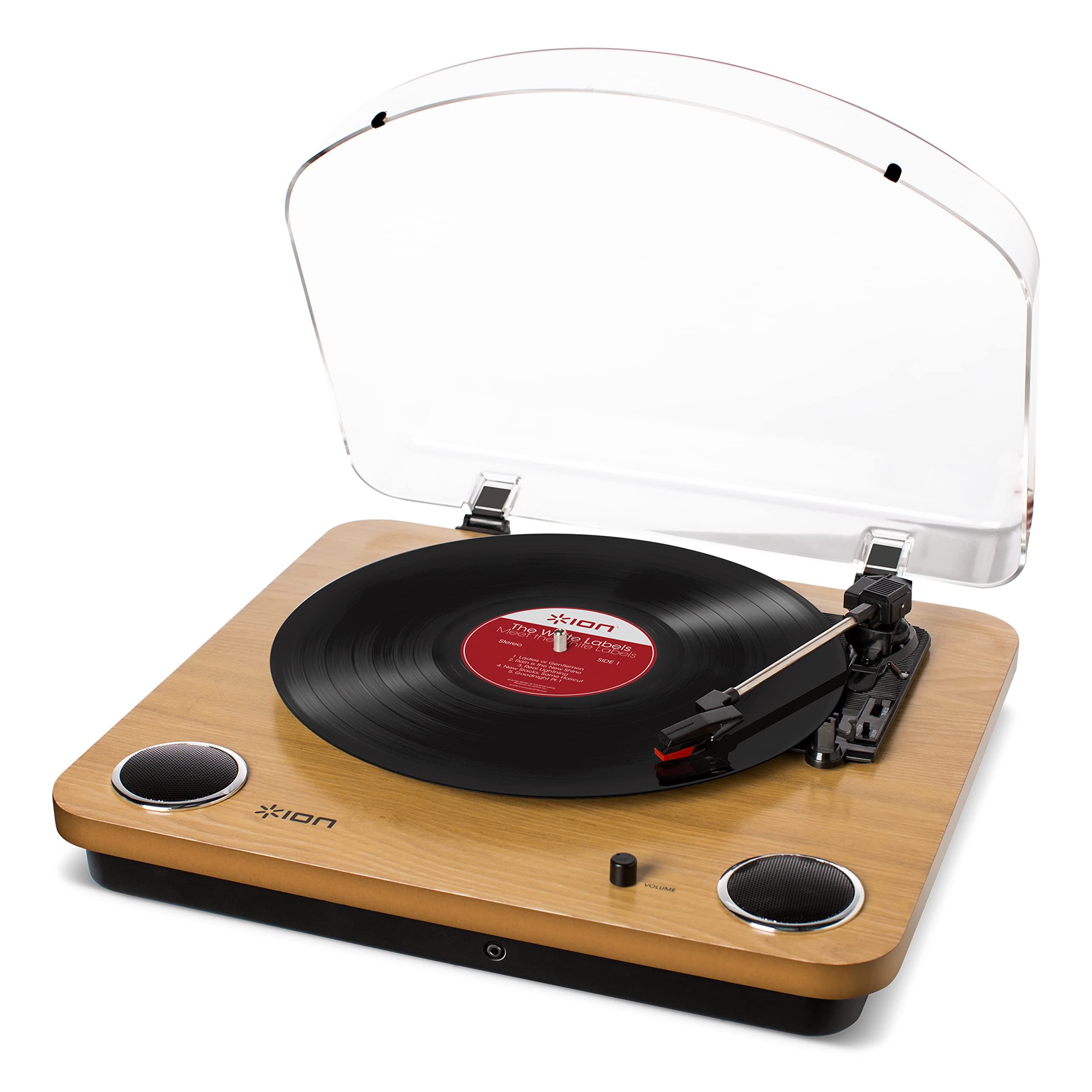 ION Audio Max LP - Vinyl Record Player/Turntable with Built In Speakers, USB Output for Conversion and Three Playback Speeds - Natural Wood Finish