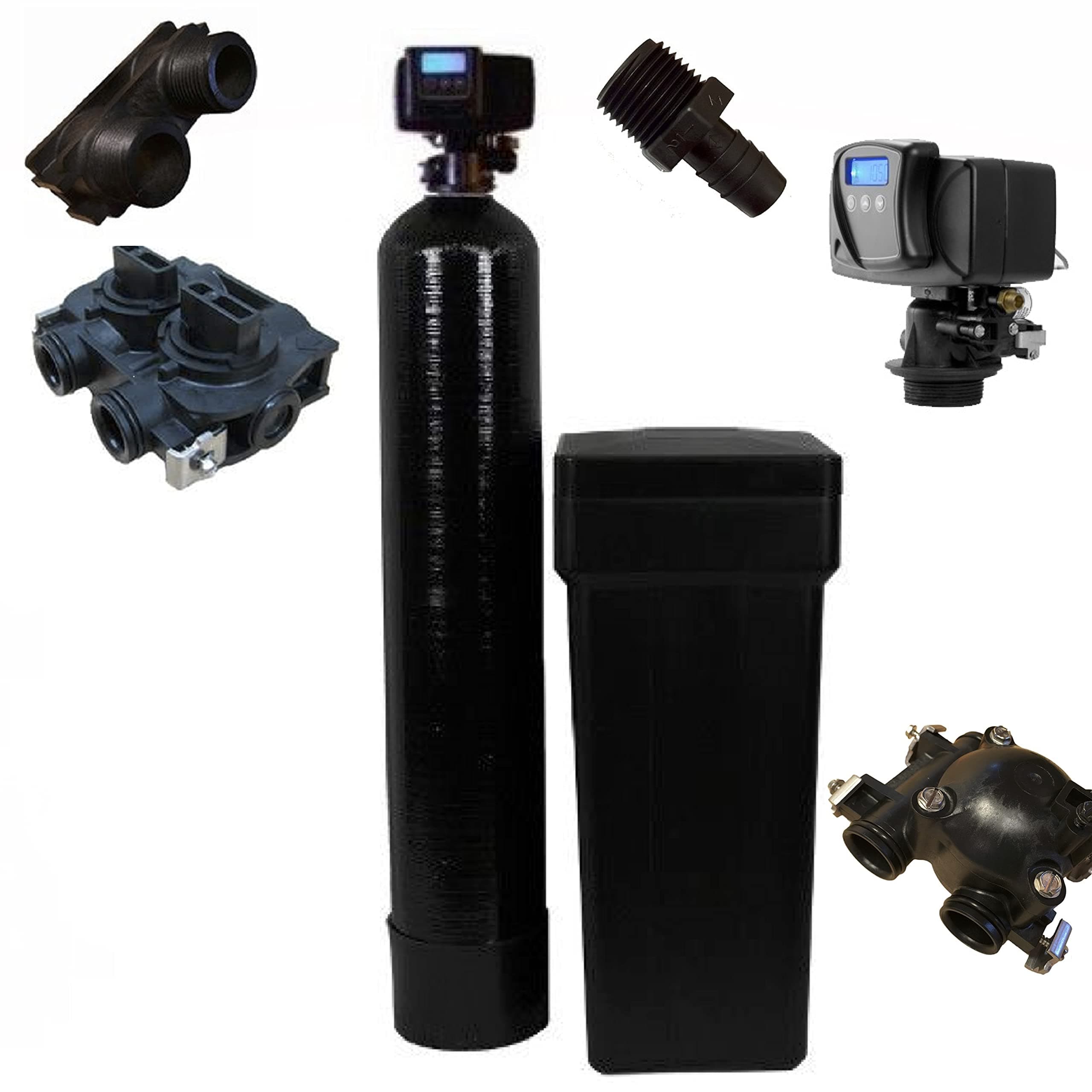 Fleck 5600 SXT Whole House Water Softener 48,000 Grains Ships Loaded with Resin in Tank, Black