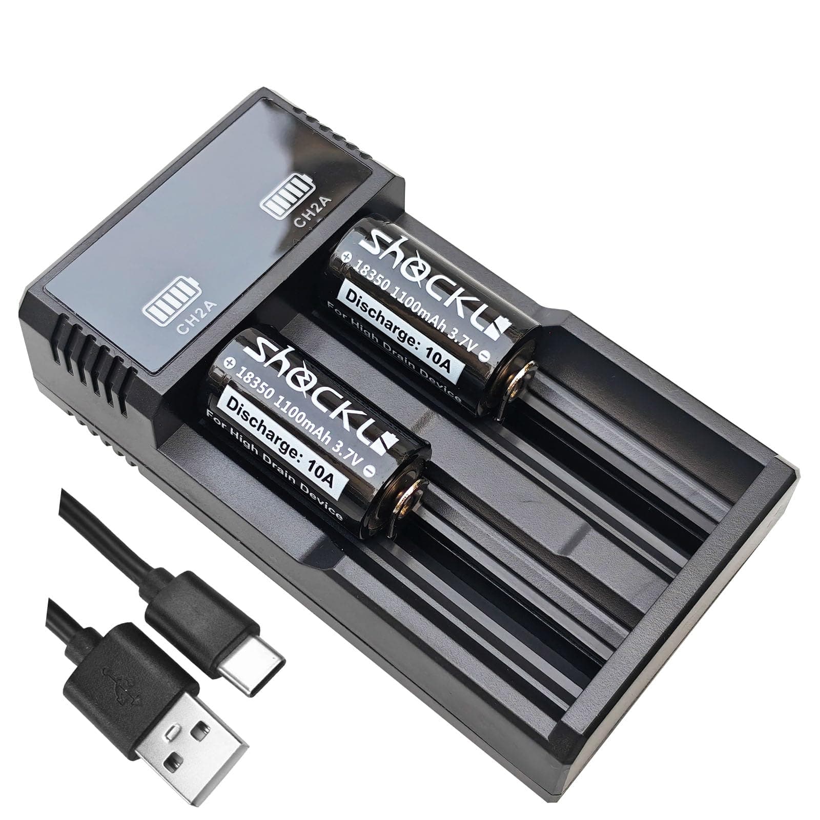 Shockli 18500 Protected Rechargeable Battery 3.7V 1600mAh for Flashlight [ Replace The 3 AAA and 3 AA Battery Holder ]- 2 Pack