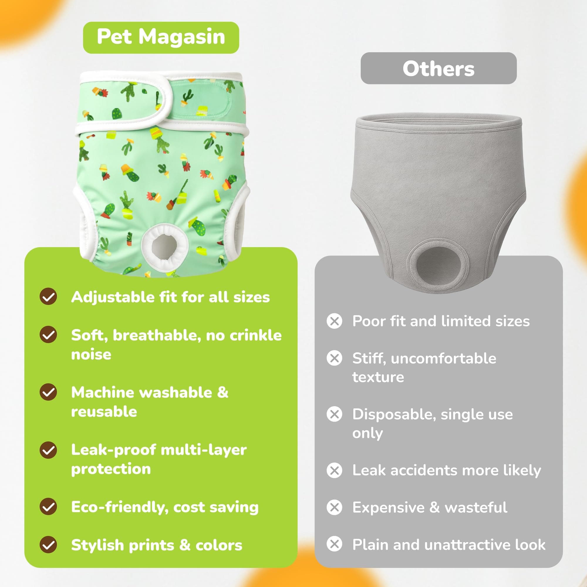 Pet Magasin Luxury Reusable Dog Diapers (3-Pack) - Durable & Washable Sanitary Wraps Panties for Female Pets with Strong & Flexible (Trending, Extra Small)