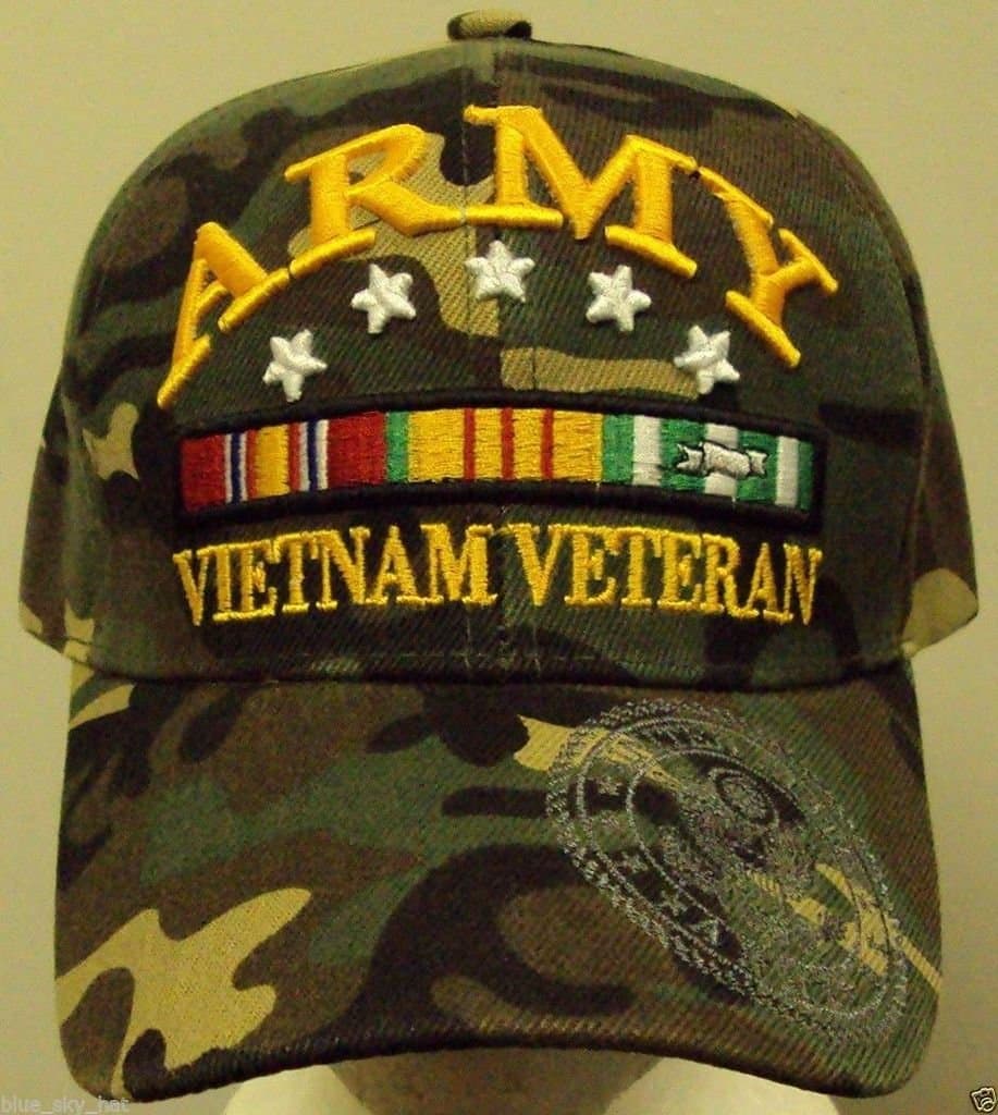 LICENSED CAMO CAMOUFLAGE WOODLAND U.S. ARMY VIET NAM VIETNAM VETERAN VET CAP HAT