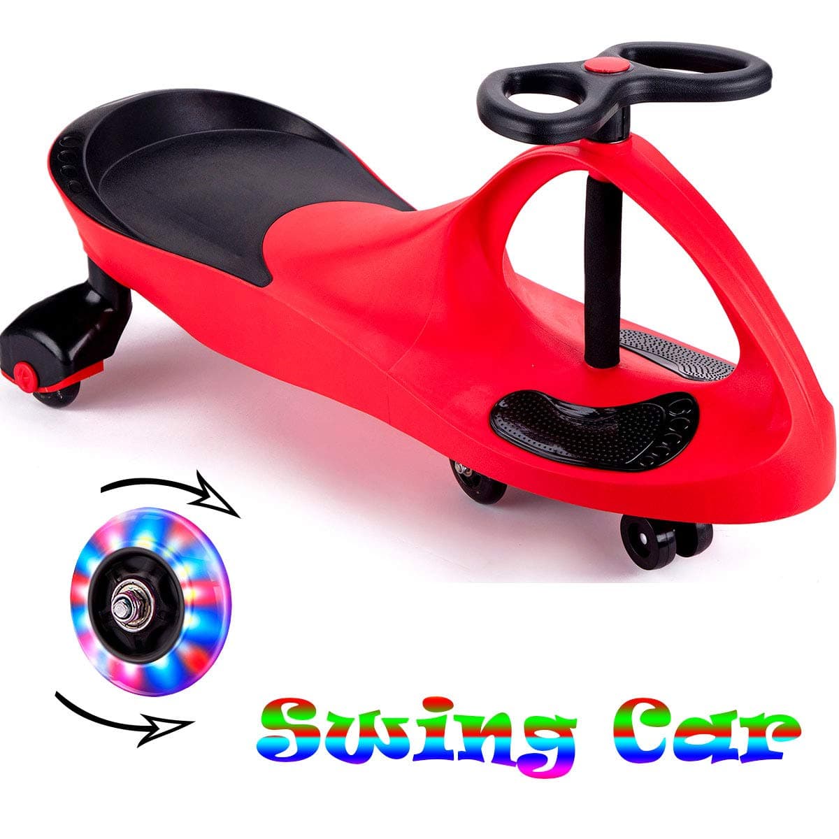 Bestlaixing Wiggle Car Ride on Toys for 3 Year Old and Up Boys Girls with LED Light Up Wheels (red)