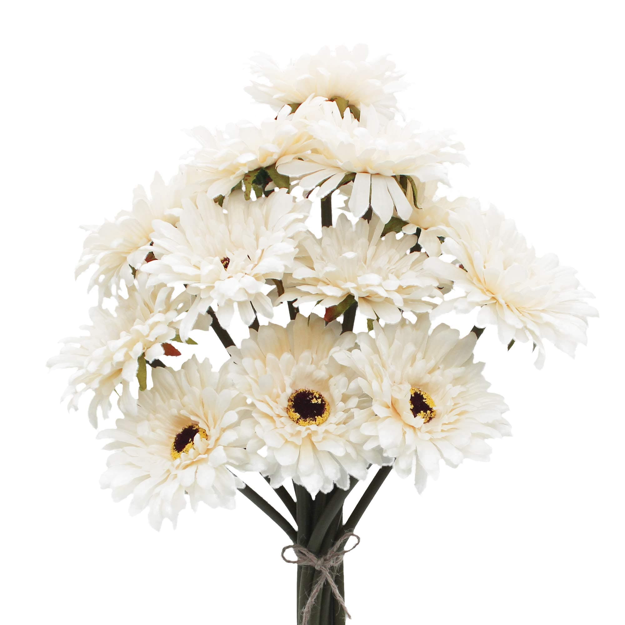 12PCS Artificial Gerbera Flower Single Stem Bloom Bouquet Plastic Silk Fake Decorative Flora Outdoor Indoor Home Garden Office Hotel Wedding Party Cream White