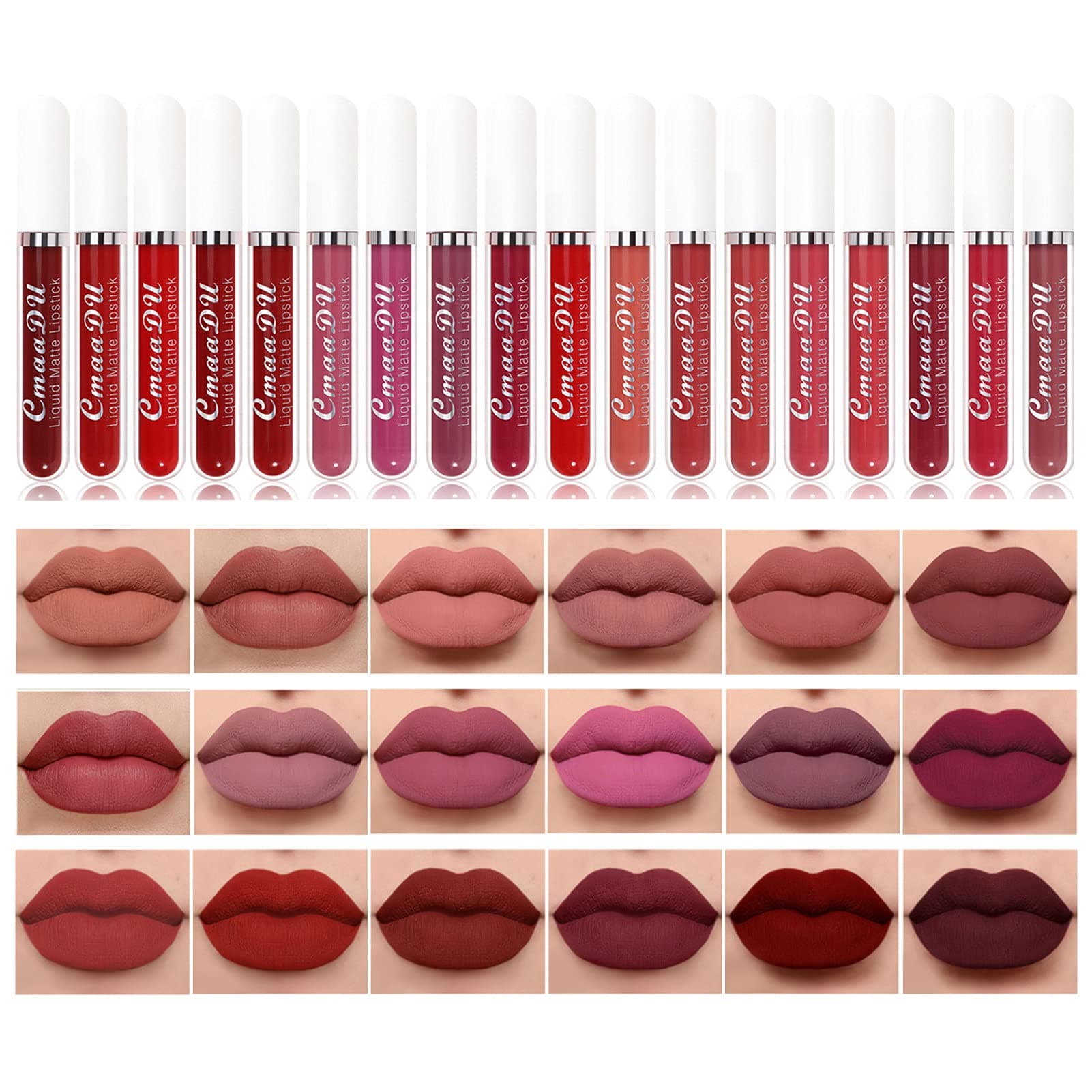 BONNIE CHOICE 18Pcs Matte Liquid Lipstick Set, Waterproof Long Lasting Non-Stick Cup Nude Lipstick Dark Red Lipstick for Women 24 Hour High Pigmented Lip Gloss Set Valentine's Day Gifts for Women