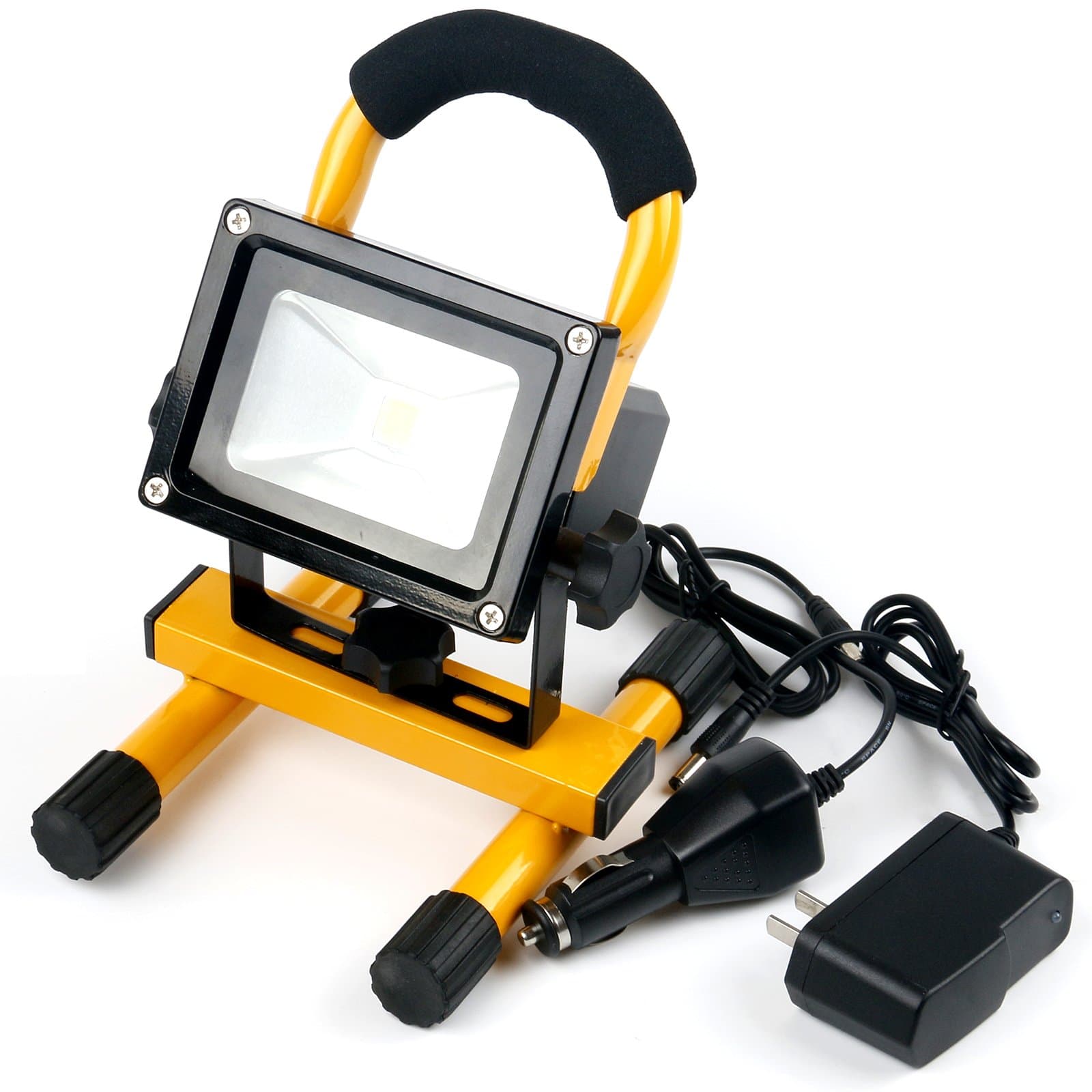 JSD LED Portable Rechargeable Spotlights, Emergency Flood Light, Outdoor Floodlight Camping Lights, Mobile Work Lamp, Warning Light Waterproof with Adapter Car Charger (10W Yellow)