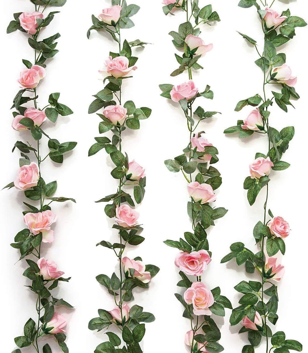 2PCS(16FT) Fake Rose Vine Garland Artificial Flowers Plants for Hotel Wedding Home Party Garden Craft Art Decor (Pink)…